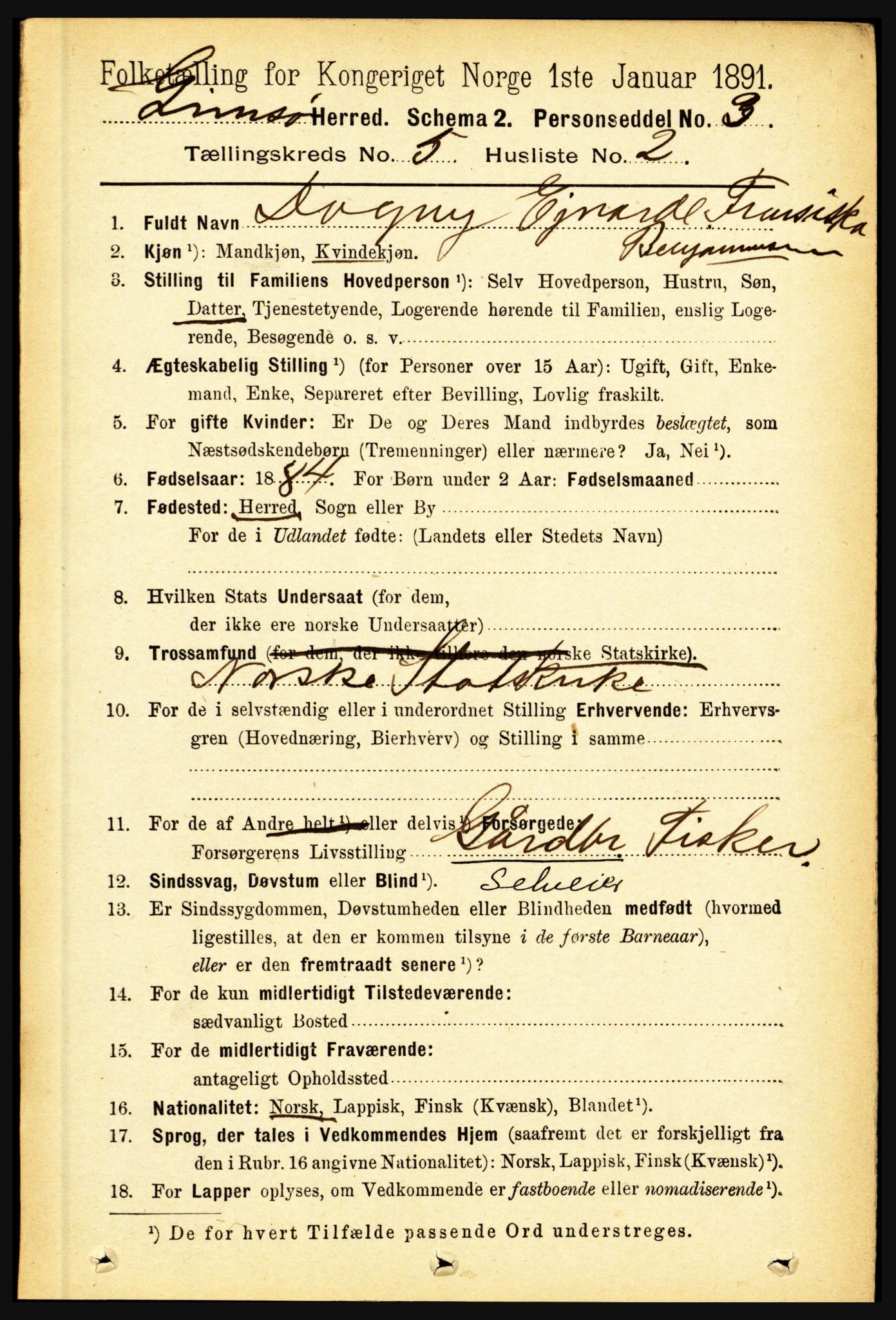 RA, 1891 census for 1864 Gimsøy, 1891, p. 841