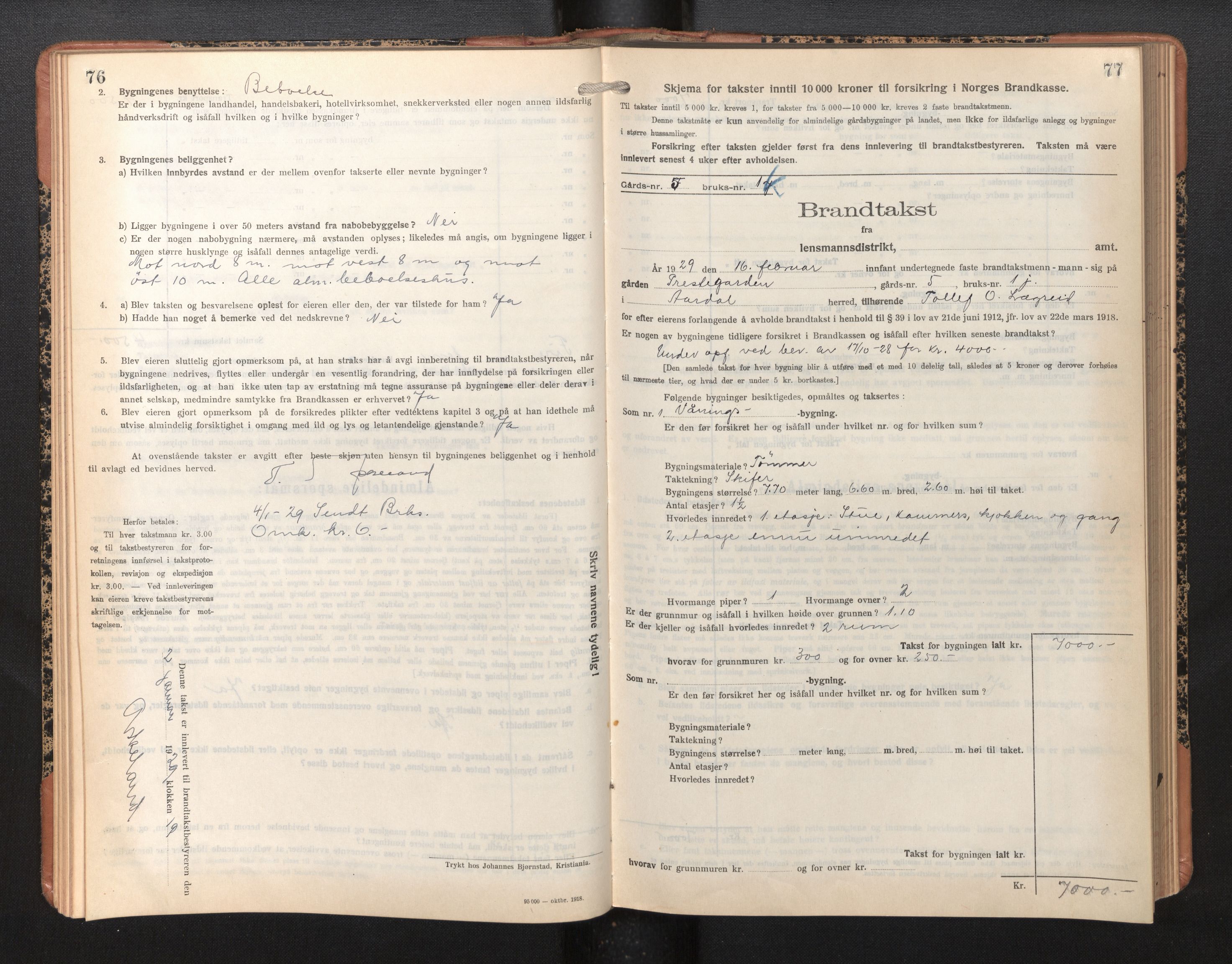 Lensmannen i Årdal, AV/SAB-A-30501/0012/L0010: Branntakstprotokoll, skjematakst, 1926-1939, p. 76-77