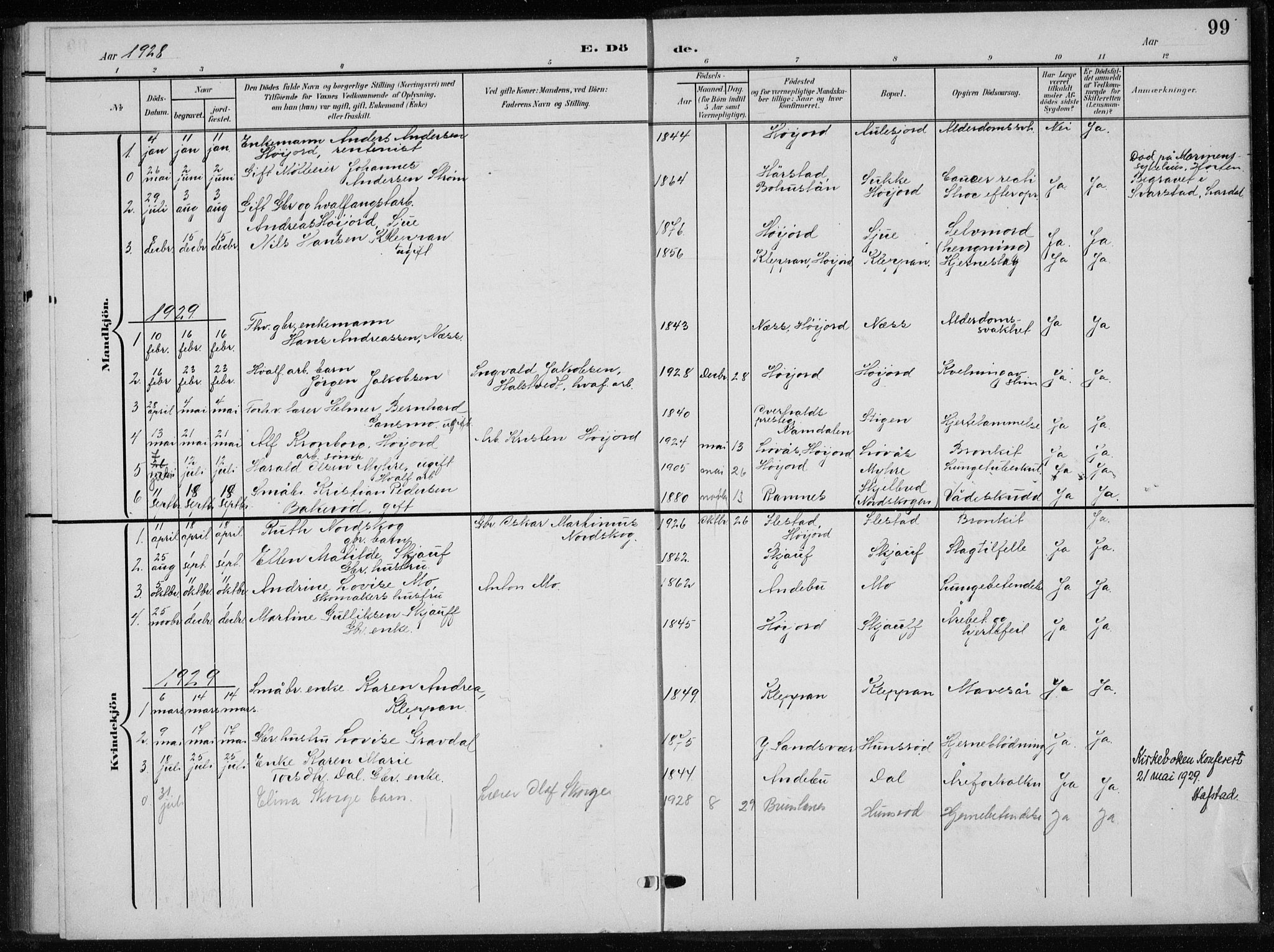 Andebu kirkebøker, AV/SAKO-A-336/G/Gb/L0001: Parish register (copy) no. II 1, 1901-1936, p. 99