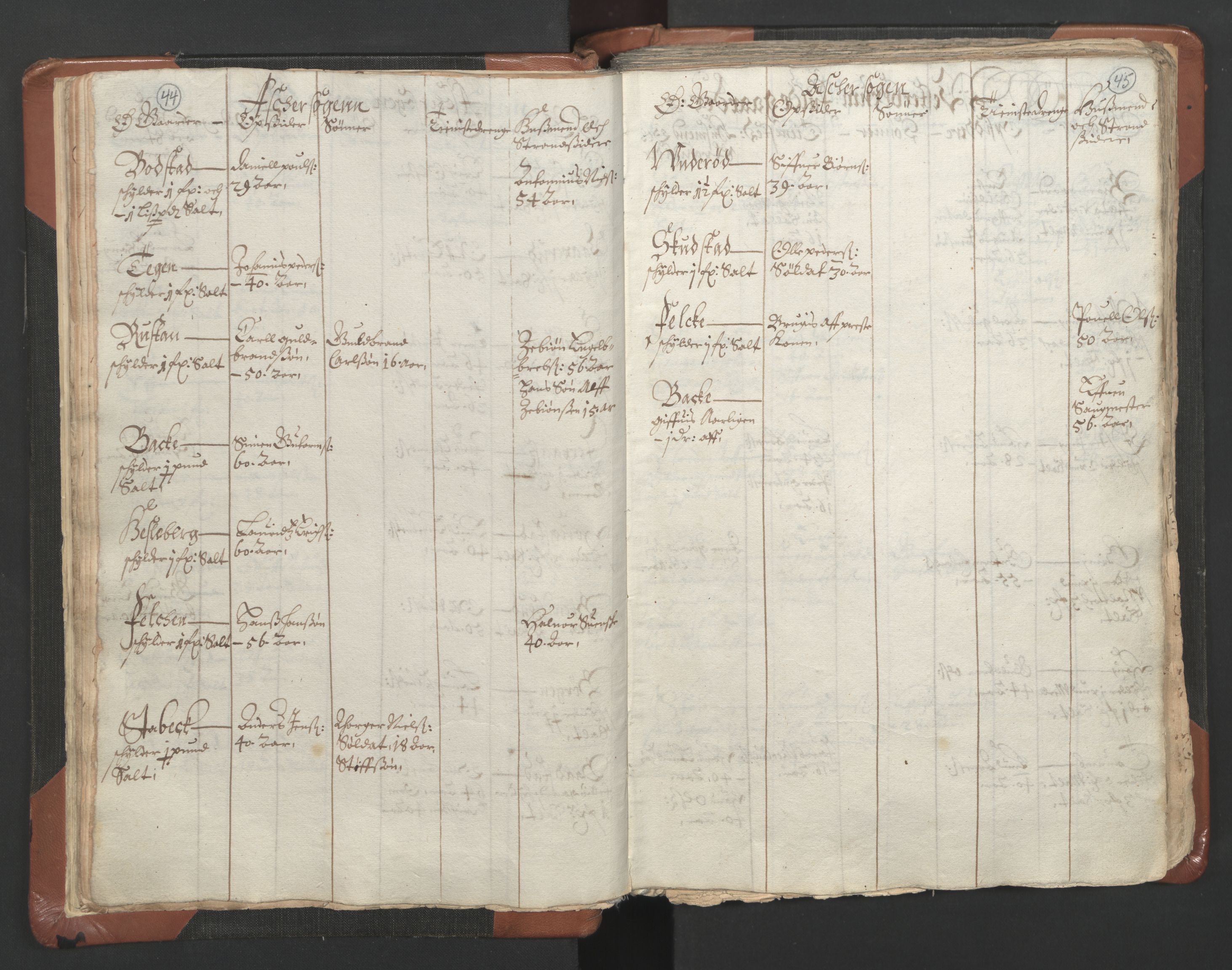 RA, Vicar's Census 1664-1666, no. 9: Bragernes deanery, 1664-1666, p. 44-45