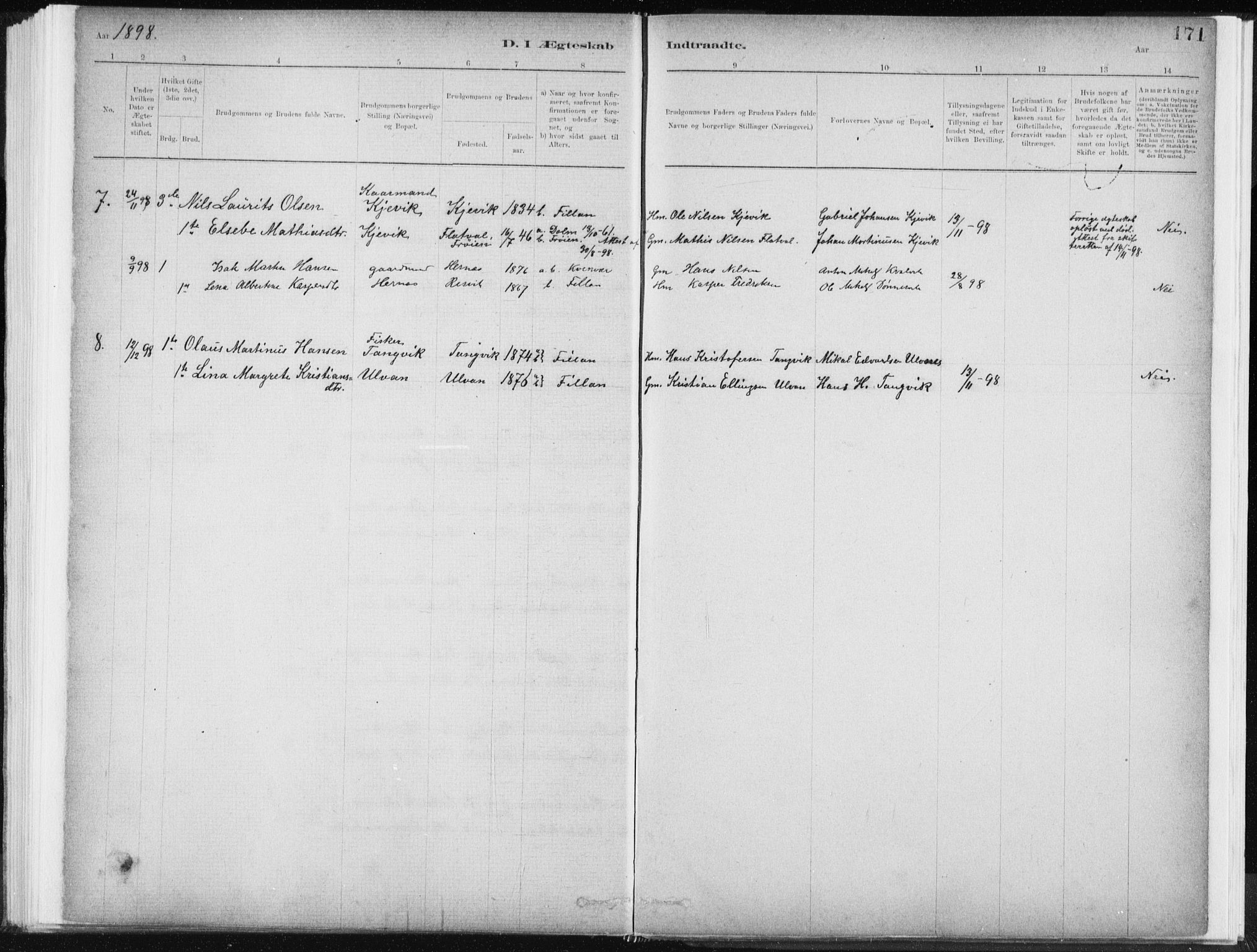 Ministerialprotokoller, klokkerbøker og fødselsregistre - Sør-Trøndelag, SAT/A-1456/637/L0558: Parish register (official) no. 637A01, 1882-1899, p. 171