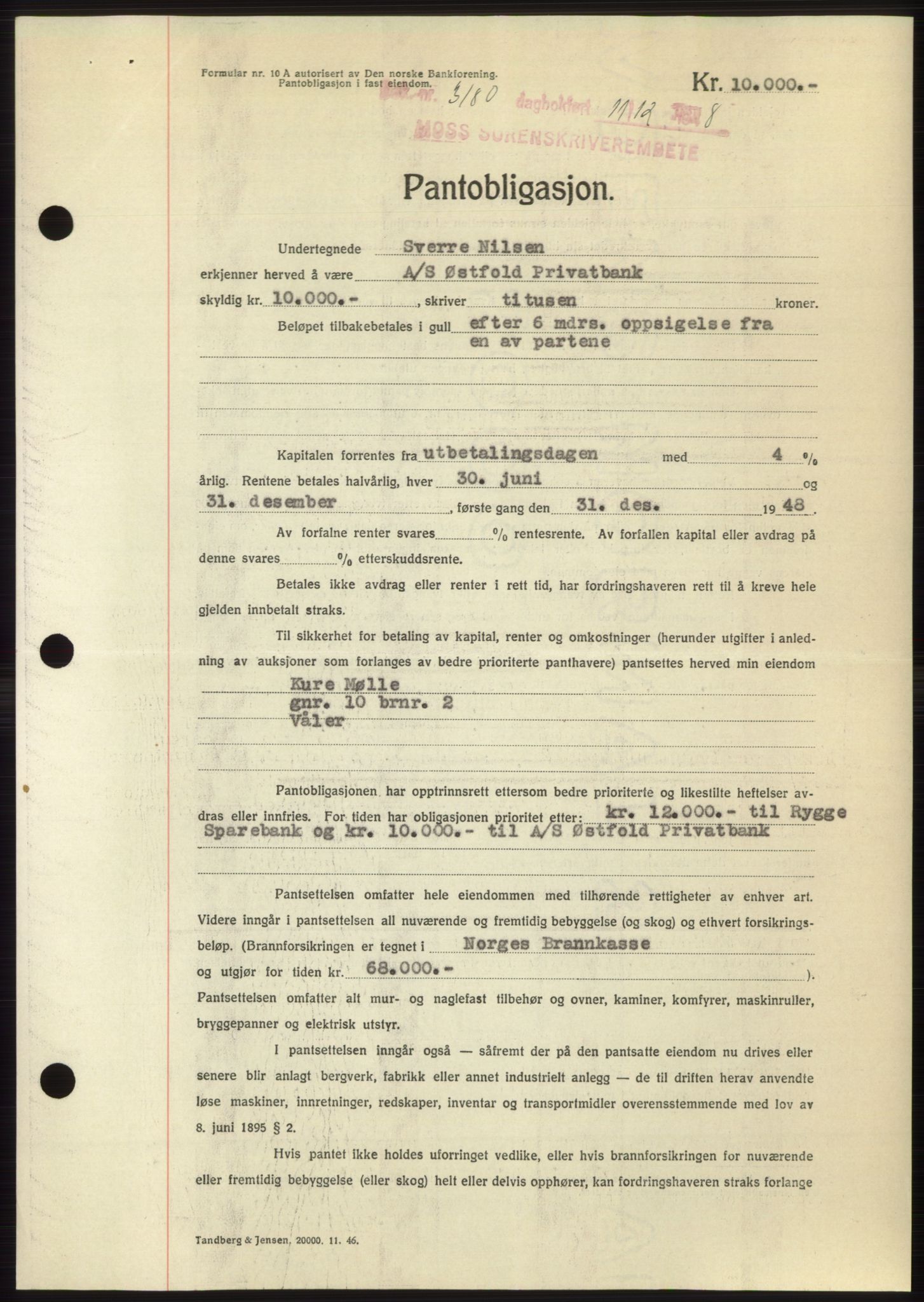 Moss sorenskriveri, AV/SAO-A-10168: Mortgage book no. B20, 1948-1948, Diary no: : 3180/1948