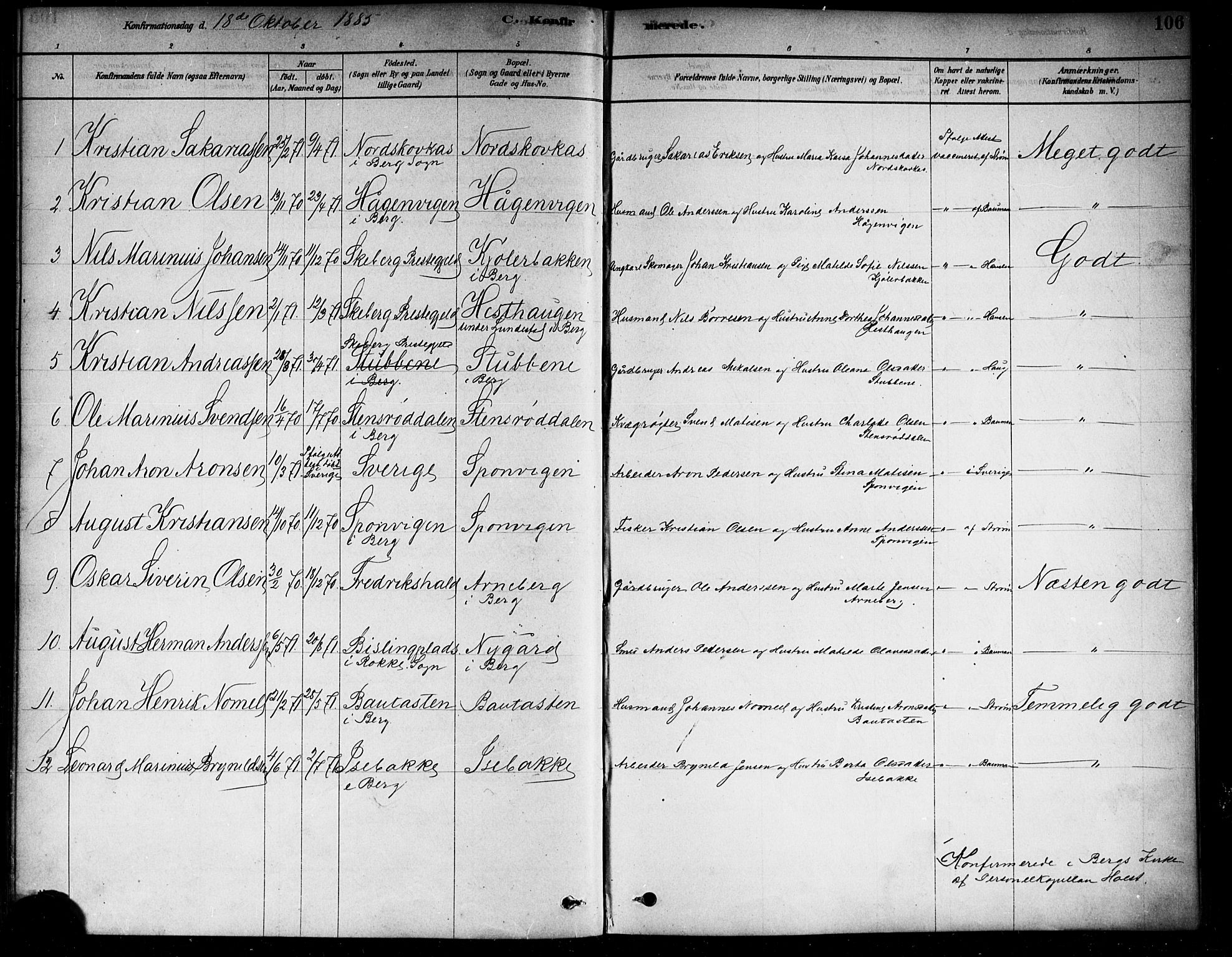 Berg prestekontor Kirkebøker, SAO/A-10902/F/Fa/L0006: Parish register (official) no. I 6, 1878-1887, p. 106