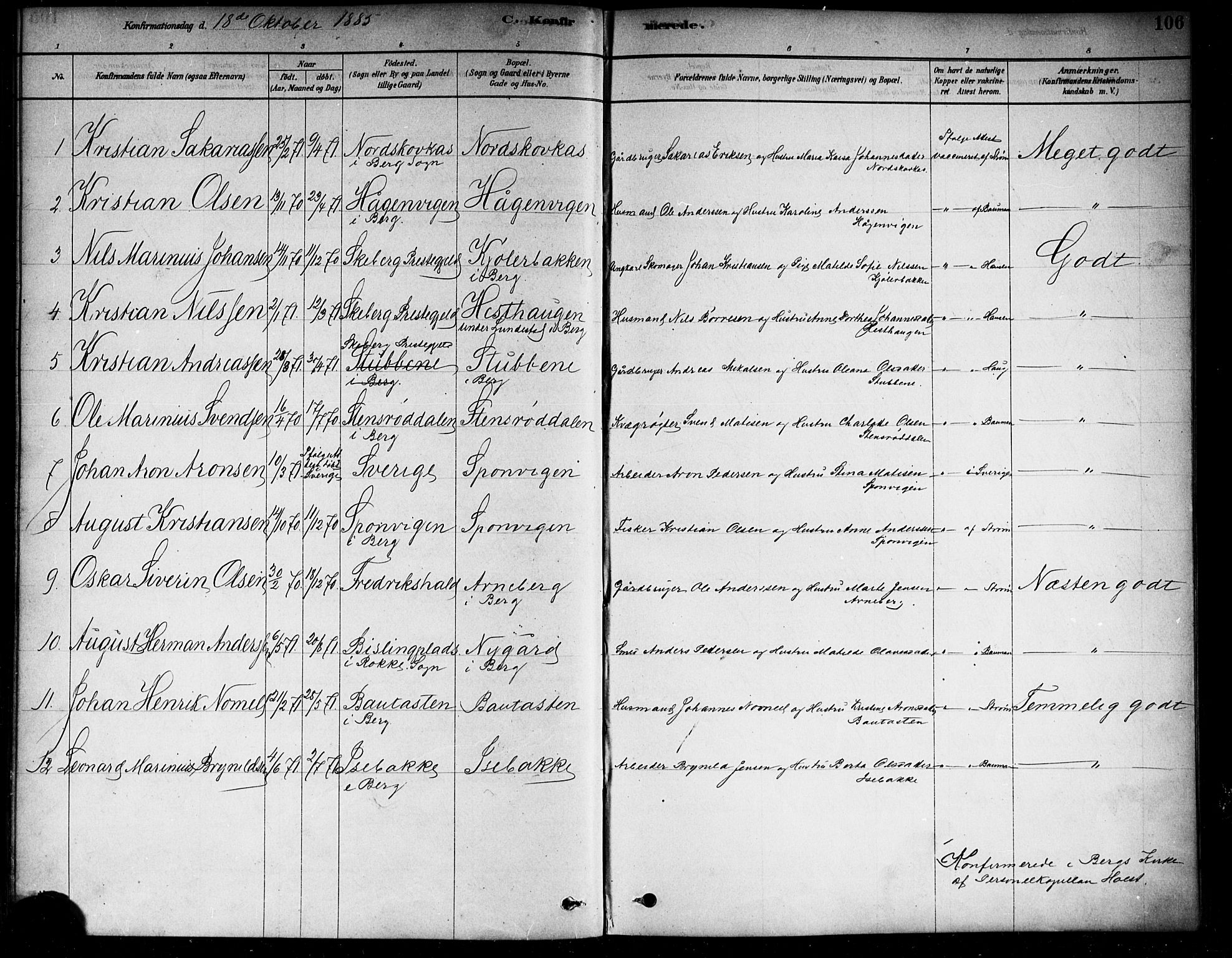 Berg prestekontor Kirkebøker, AV/SAO-A-10902/F/Fa/L0006: Parish register (official) no. I 6, 1878-1887, p. 106