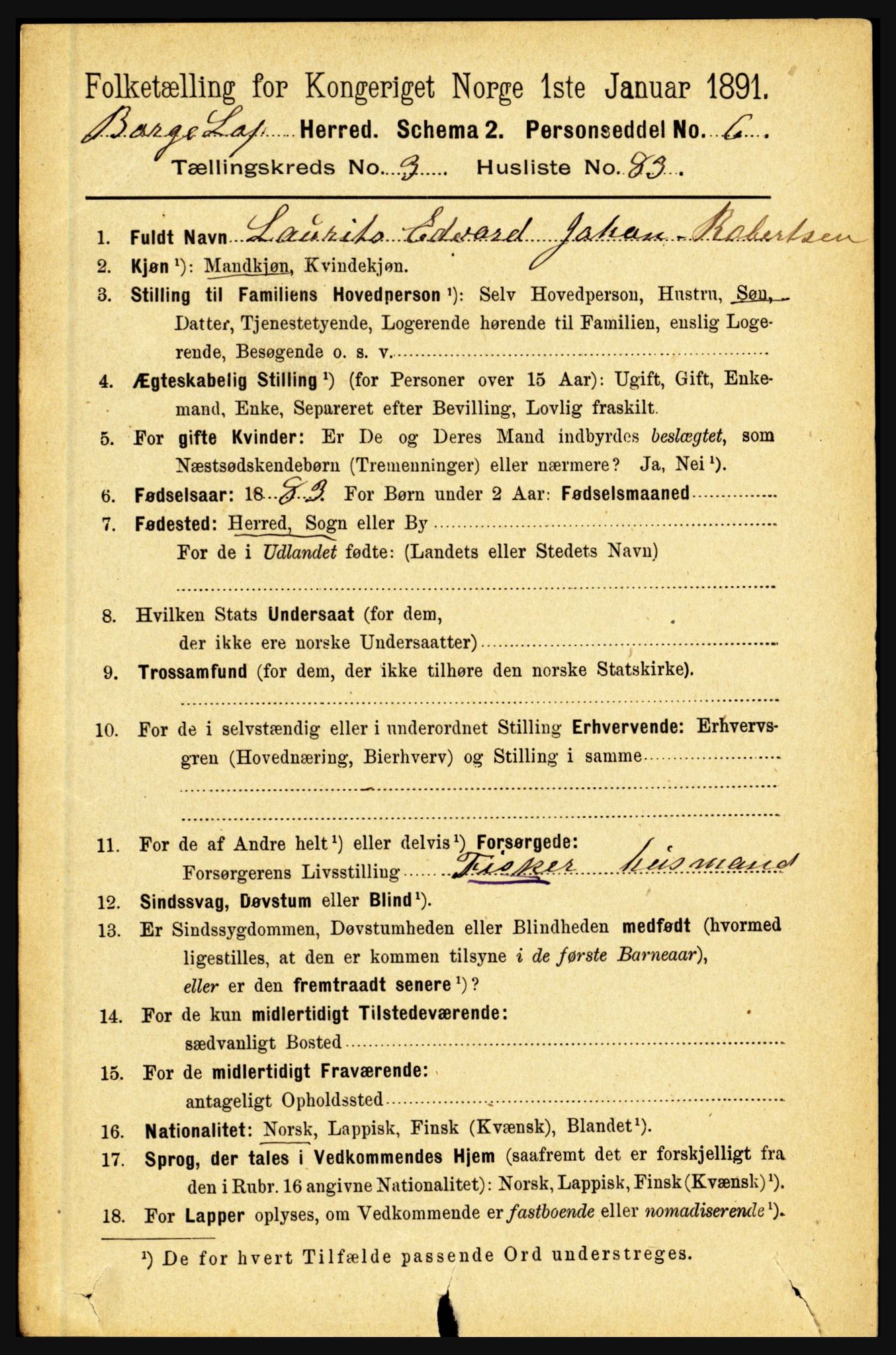 RA, 1891 census for 1862 Borge, 1891, p. 2036