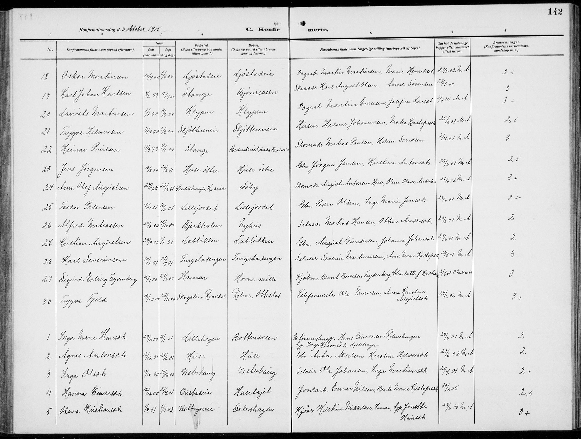 Romedal prestekontor, SAH/PREST-004/L/L0014: Parish register (copy) no. 14, 1915-1939, p. 142