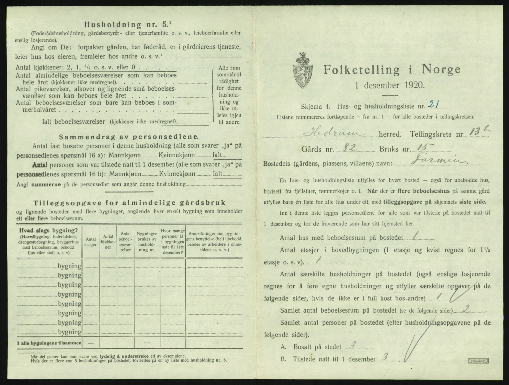 SAKO, 1920 census for Hedrum, 1920, p. 1243