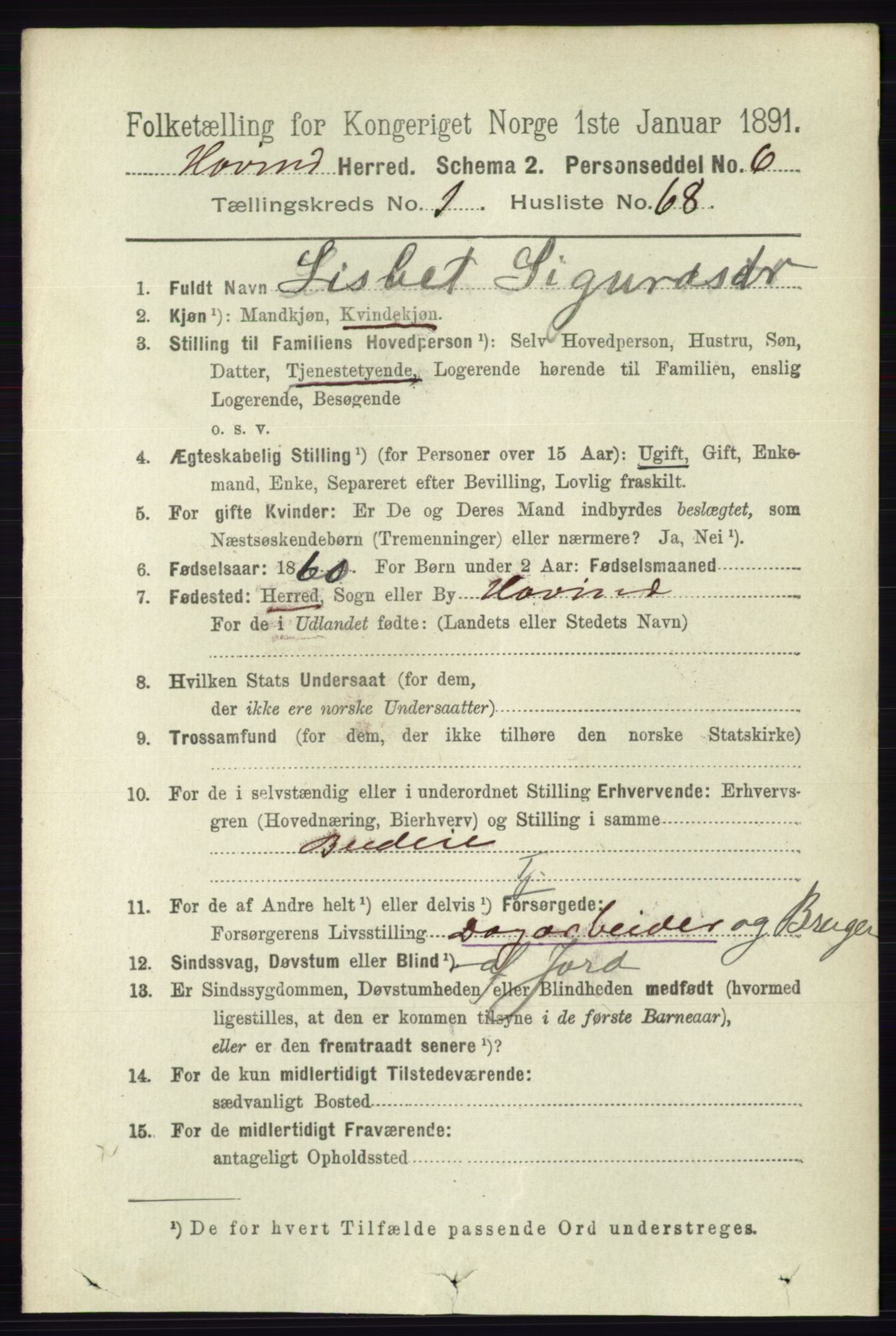 RA, 1891 census for 0825 Hovin, 1891, p. 454