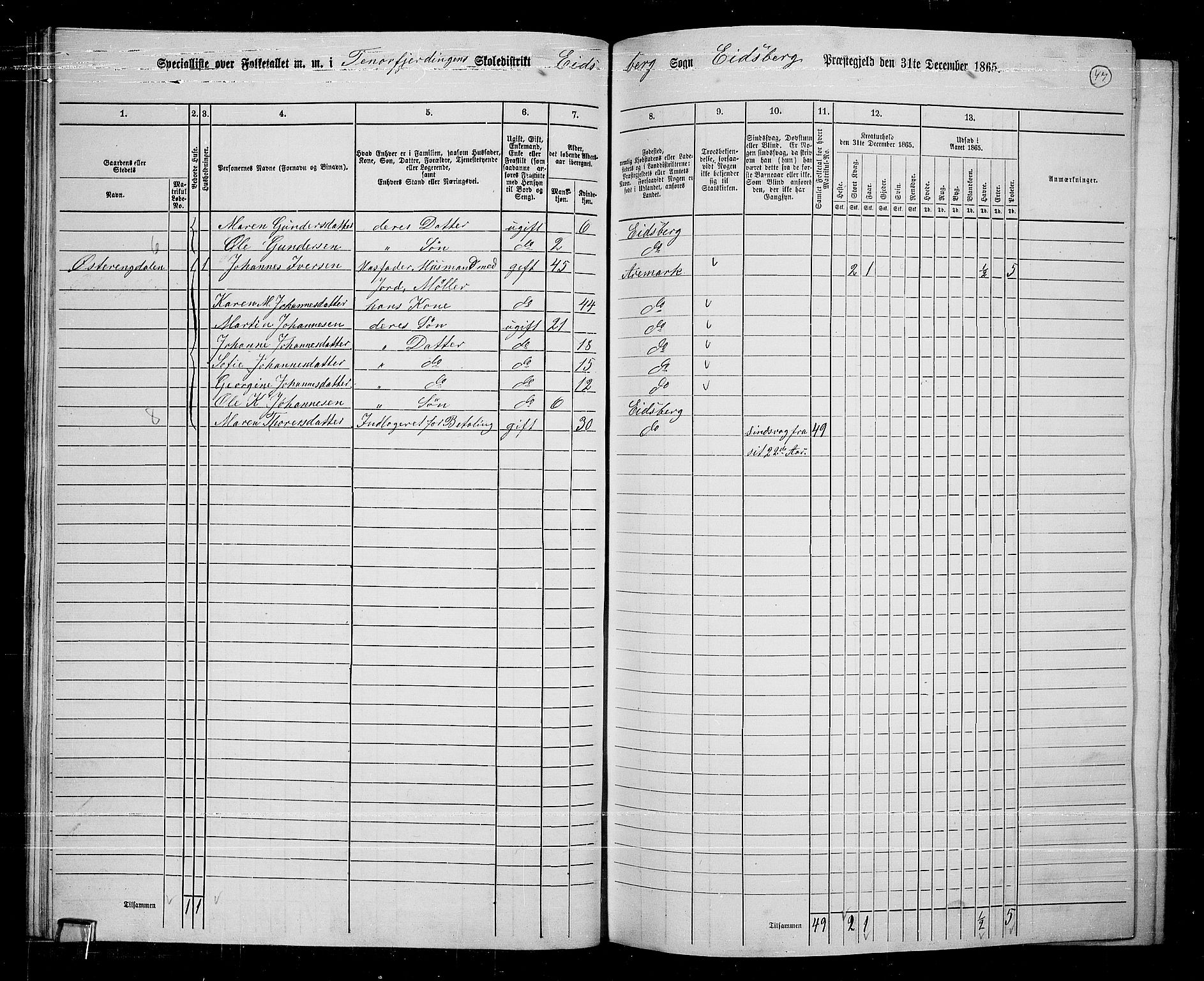 RA, 1865 census for Eidsberg, 1865, p. 42