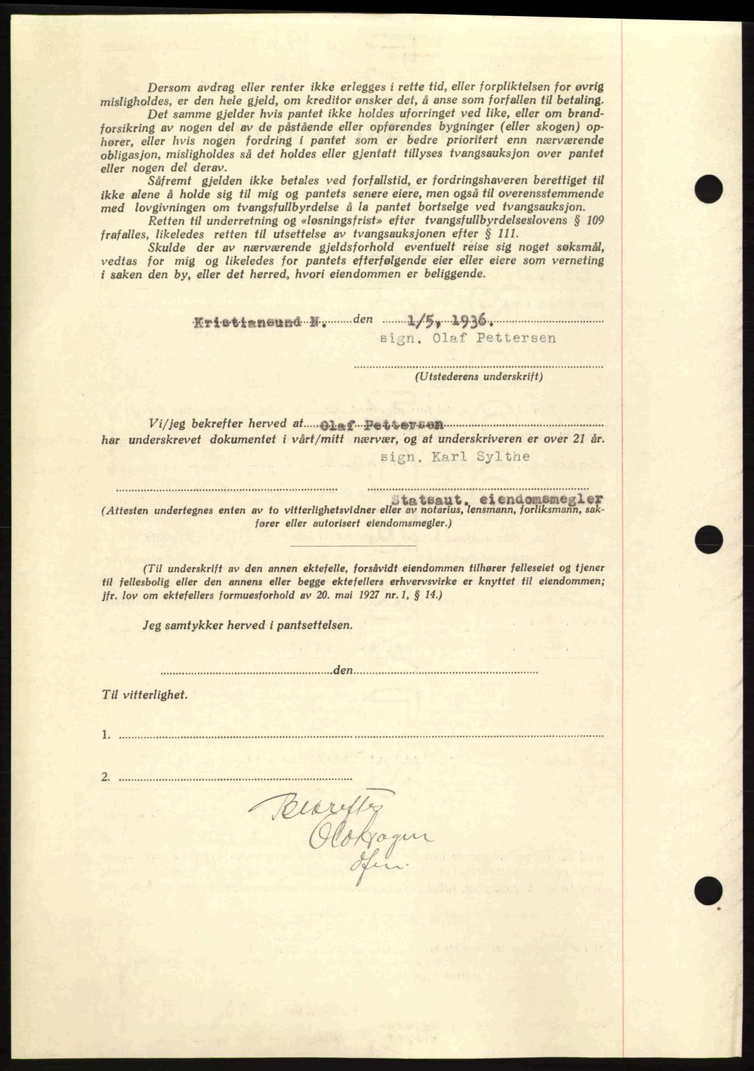 Kristiansund byfogd, AV/SAT-A-4587/A/27: Mortgage book no. 29, 1936-1937, Diary no: : 313/1936