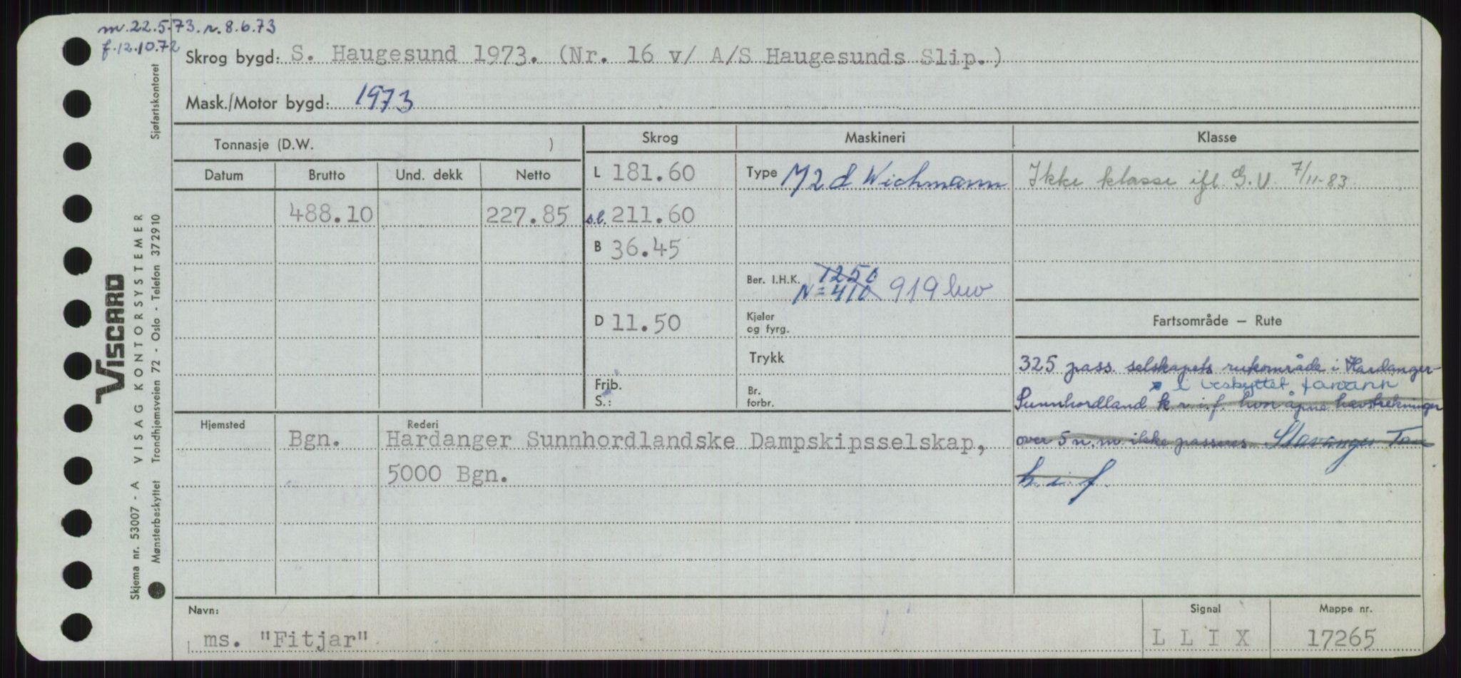 Sjøfartsdirektoratet med forløpere, Skipsmålingen, RA/S-1627/H/Ha/L0002/0001: Fartøy, Eik-Hill / Fartøy, Eik-F, p. 457