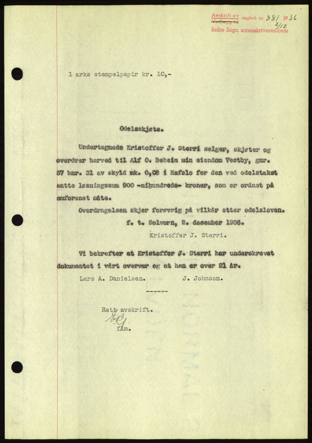 Indre Sogn tingrett, SAB/A-3301/1/G/Gb/Gba/L0030: Mortgage book no. 30, 1935-1937, Deed date: 02.12.1936