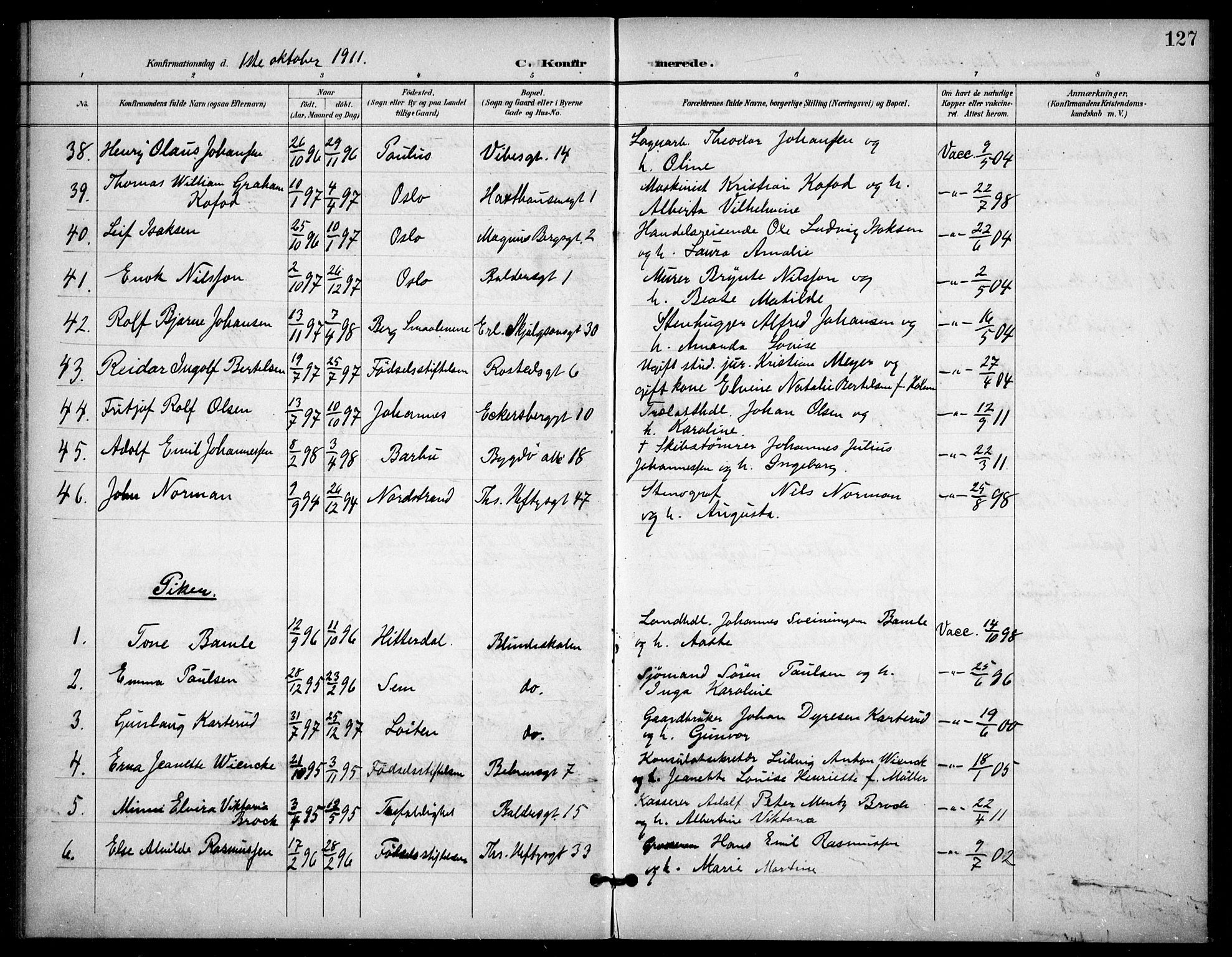 Frogner prestekontor Kirkebøker, AV/SAO-A-10886/F/Fa/L0001: Parish register (official) no. 1, 1898-1916, p. 127