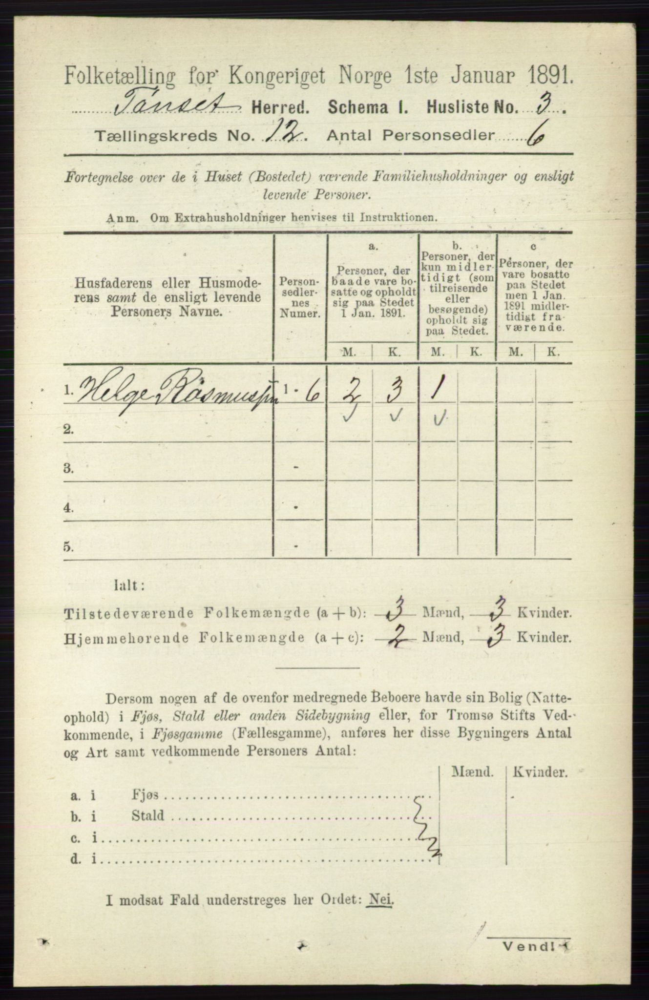 RA, 1891 census for 0437 Tynset, 1891, p. 3152