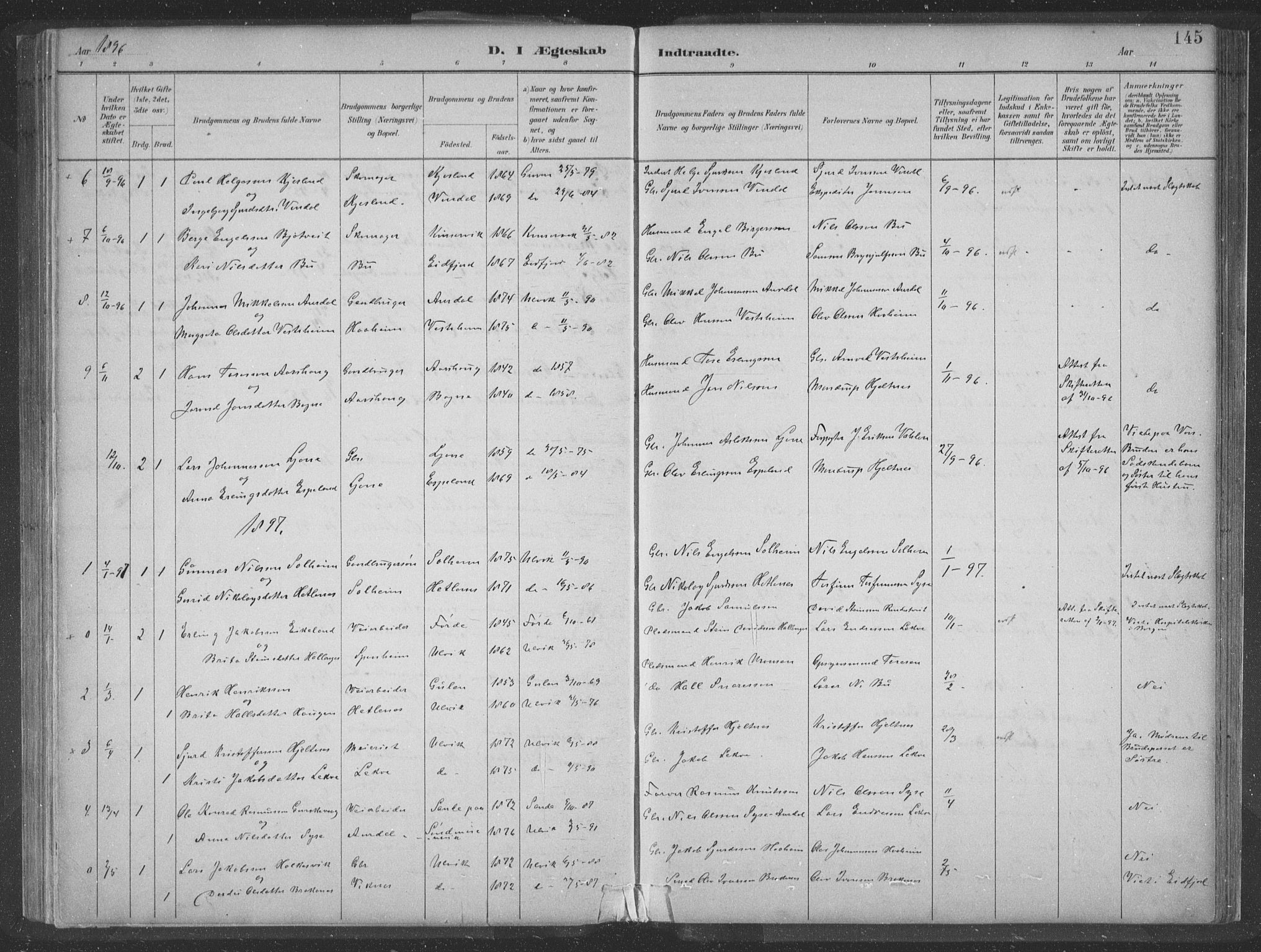 Ulvik sokneprestembete, SAB/A-78801/H/Hab: Parish register (copy) no. A 3, 1883-1908, p. 145