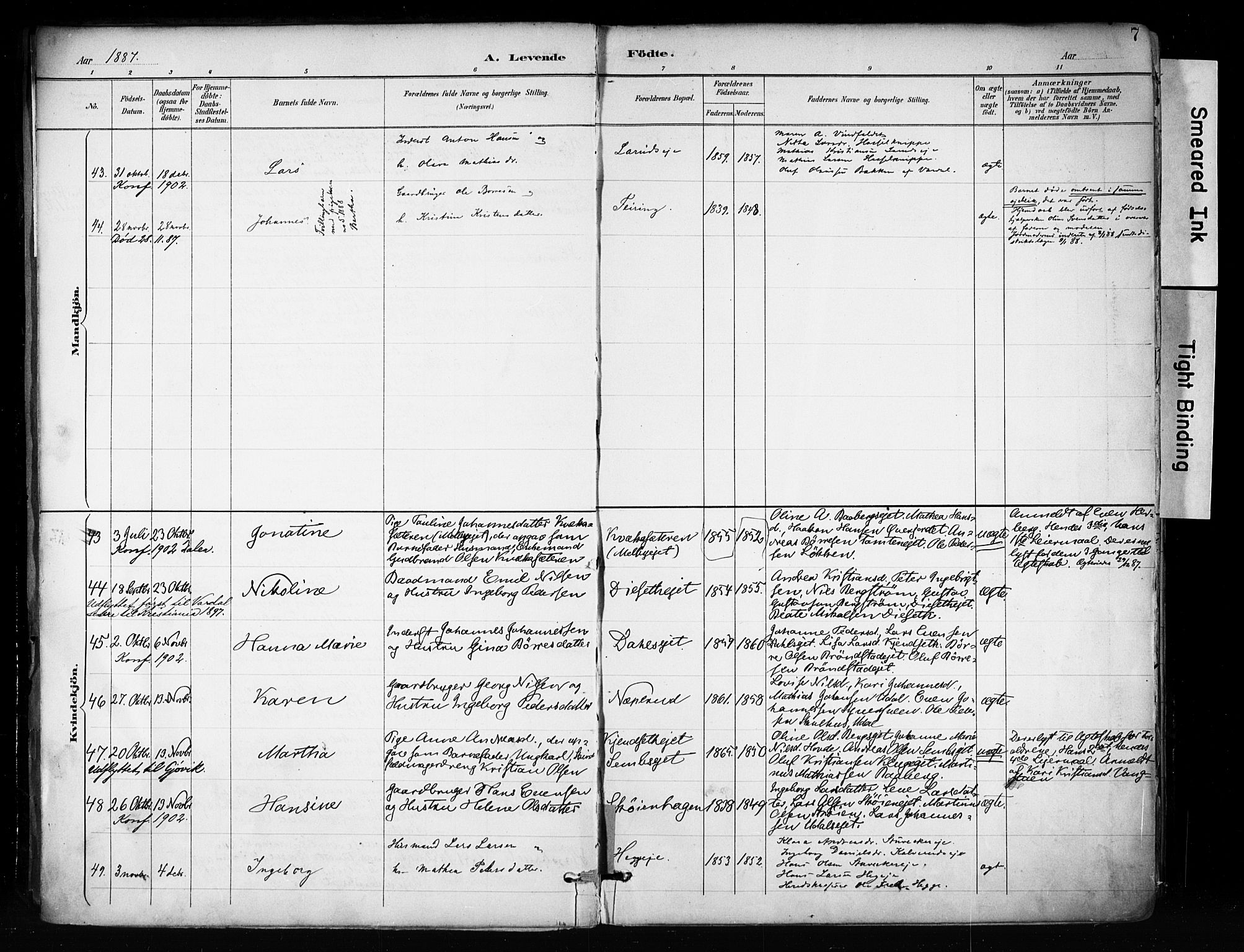 Biri prestekontor, AV/SAH-PREST-096/H/Ha/Haa/L0009: Parish register (official) no. 9, 1887-1900, p. 7