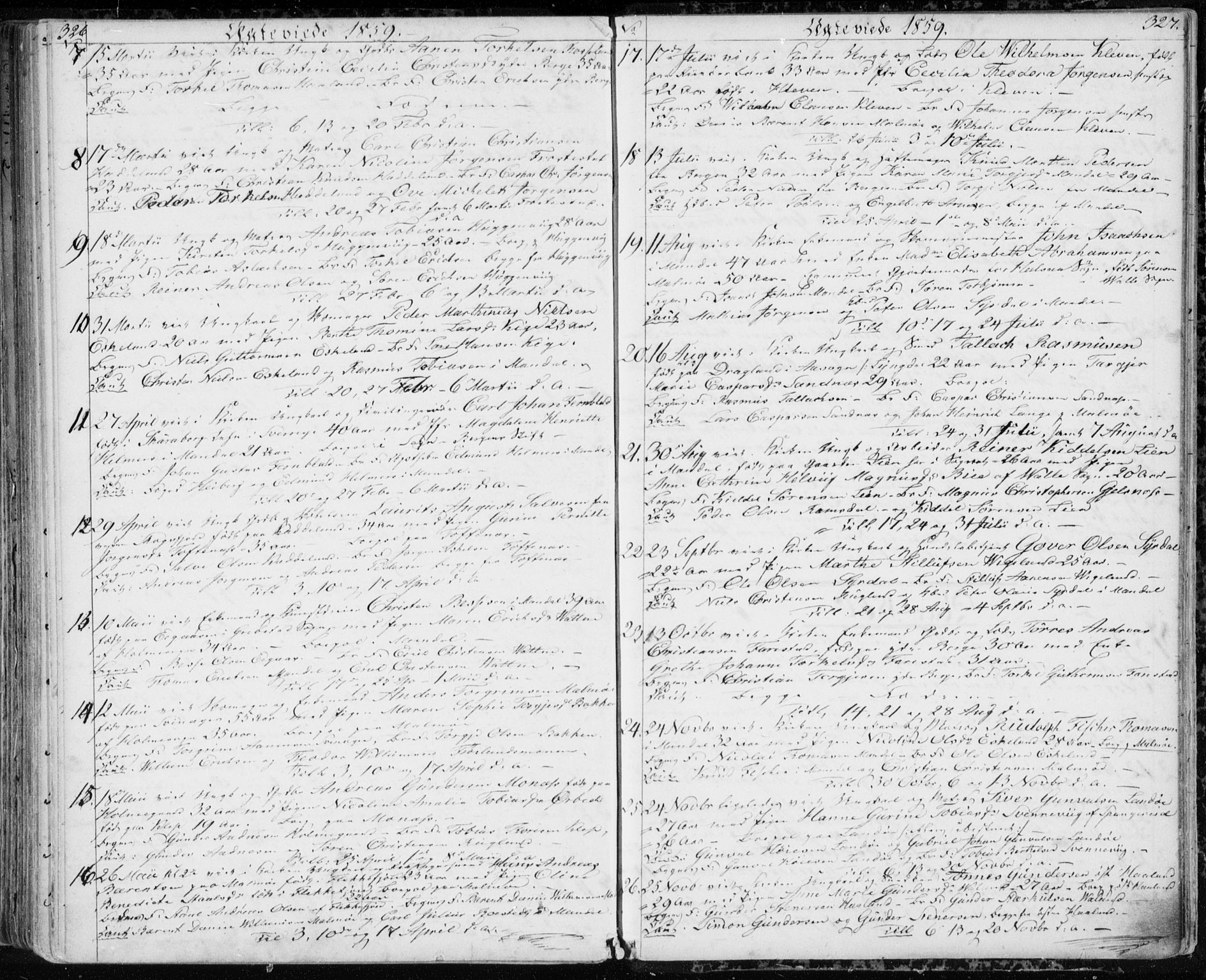 Mandal sokneprestkontor, SAK/1111-0030/F/Fb/Fba/L0008: Parish register (copy) no. B 2, 1854-1868, p. 326-327