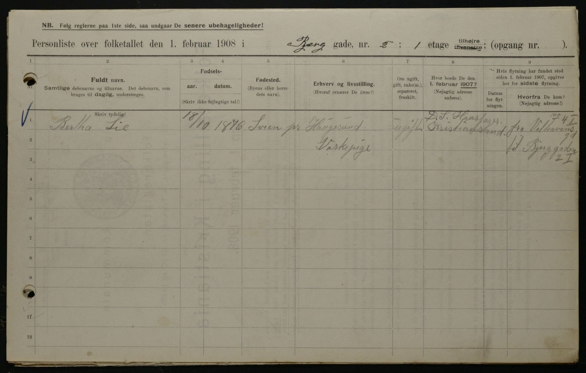 OBA, Municipal Census 1908 for Kristiania, 1908, p. 5360