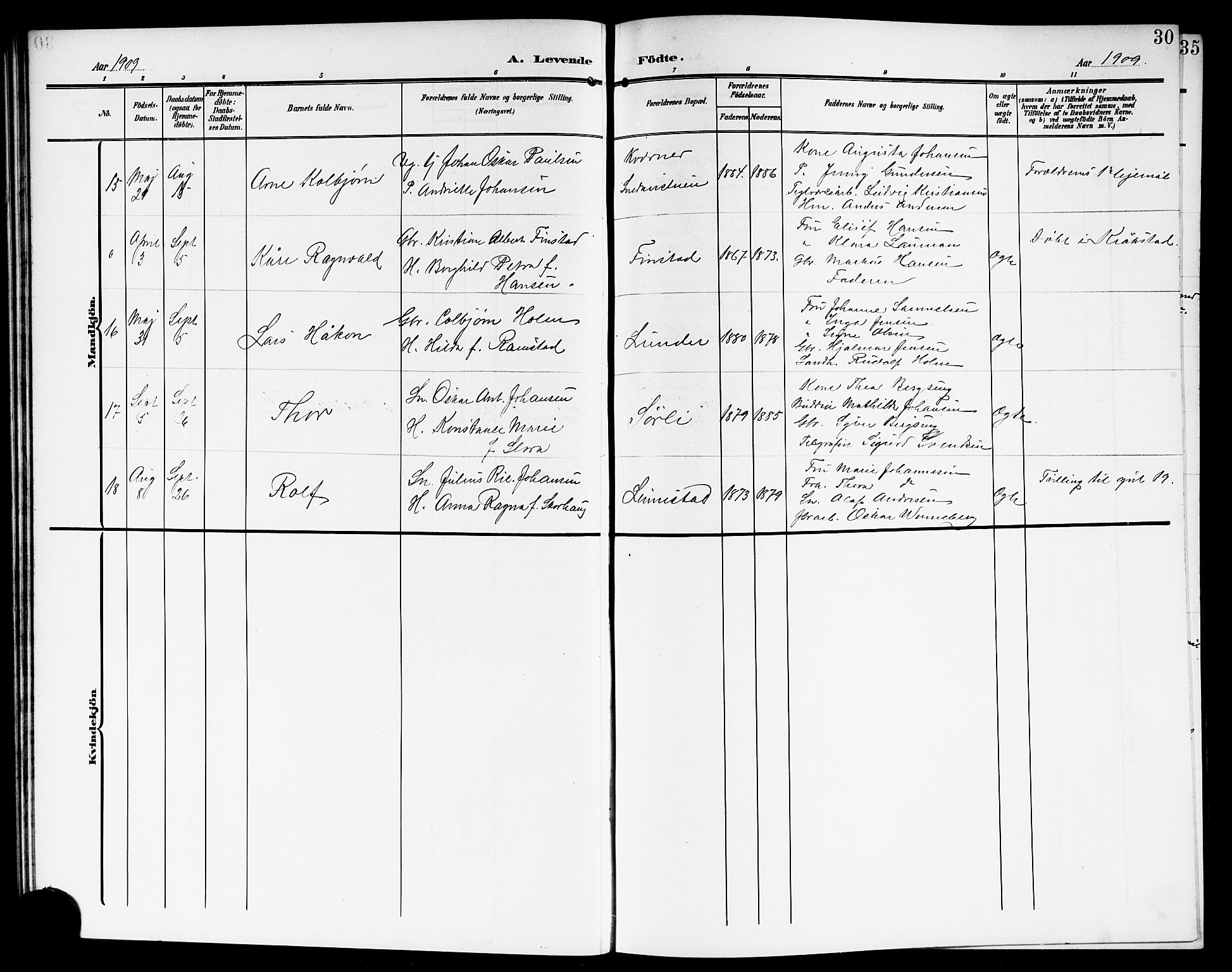 Kråkstad prestekontor Kirkebøker, SAO/A-10125a/G/Gb/L0001: Parish register (copy) no. II 1, 1905-1920, p. 30
