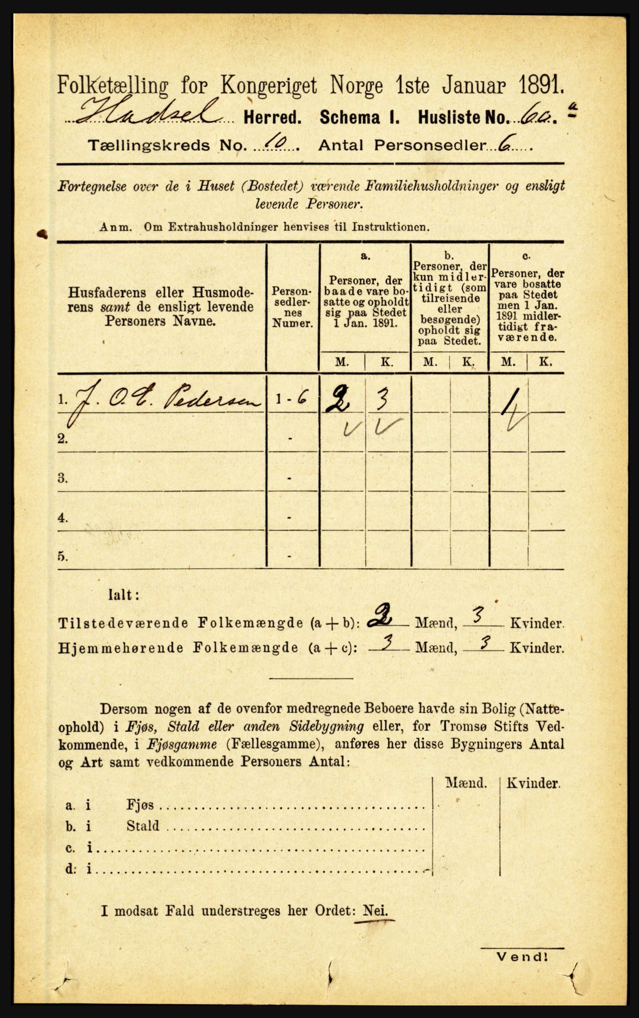 RA, 1891 census for 1866 Hadsel, 1891, p. 4192