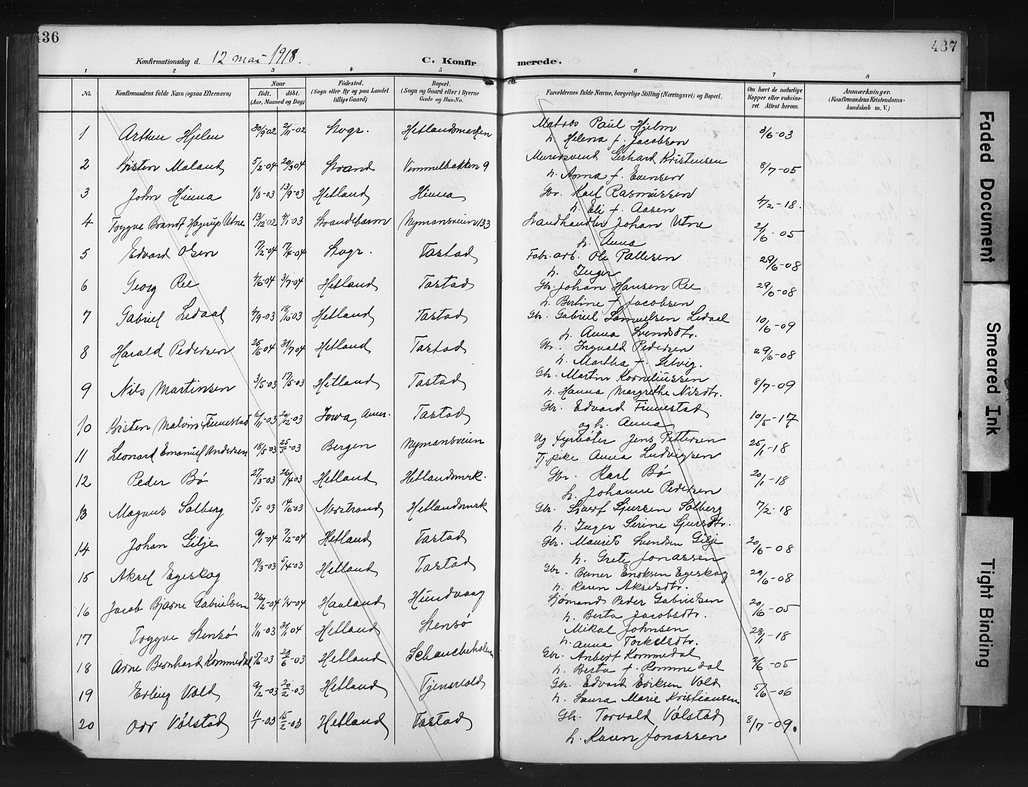Hetland sokneprestkontor, SAST/A-101826/30/30BA/L0013: Parish register (official) no. A 13, 1904-1918, p. 436-437