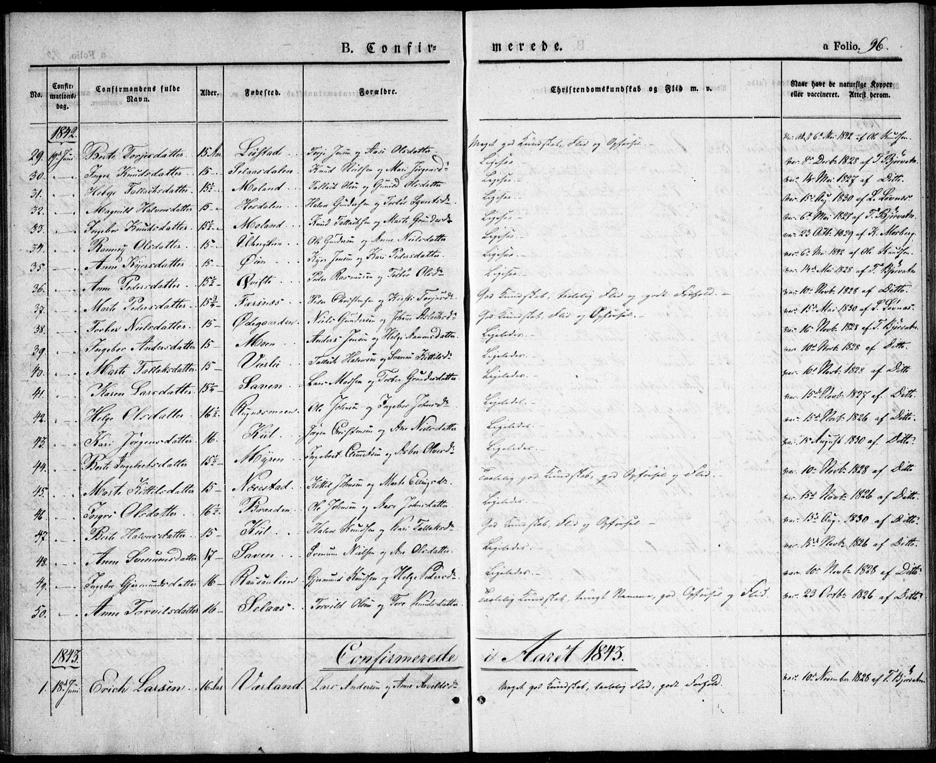 Gjerstad sokneprestkontor, AV/SAK-1111-0014/F/Fa/Fab/L0002: Parish register (official) no. A 2, 1835-1852, p. 96