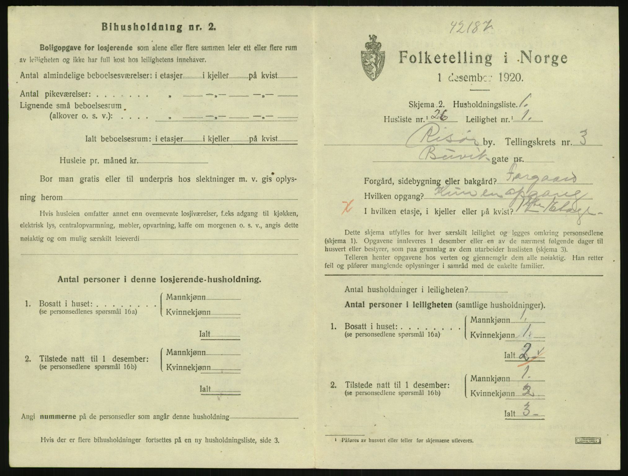 SAK, 1920 census for Risør, 1920, p. 2595