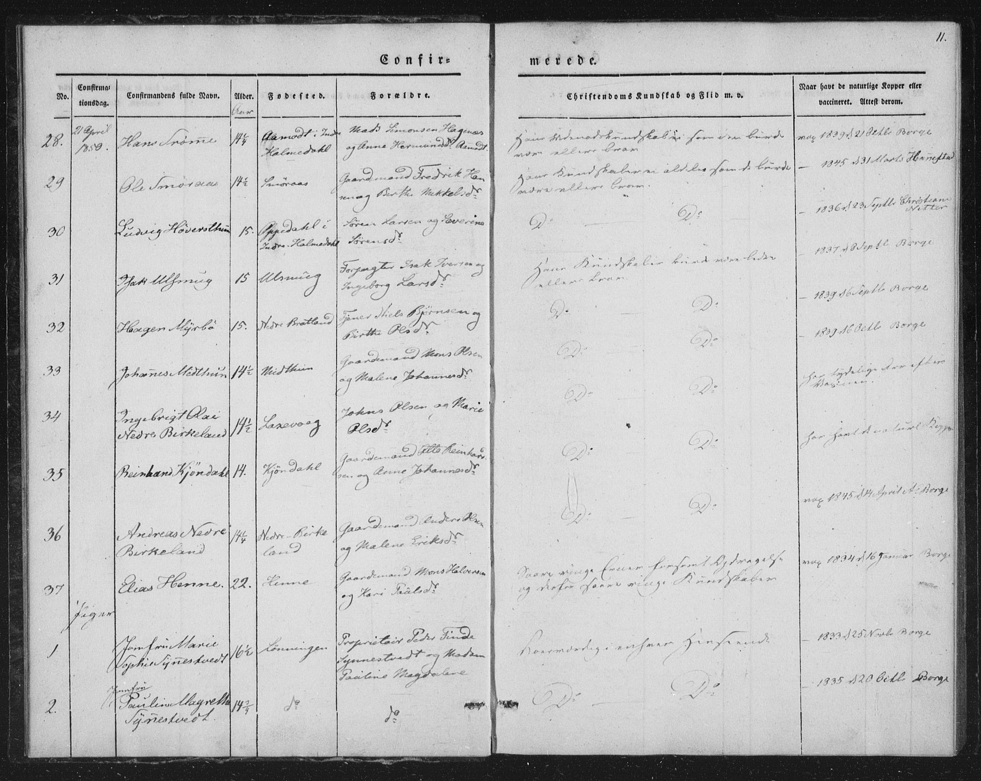 Fana Sokneprestembete, AV/SAB-A-75101/H/Haa/Haaa/L0009: Parish register (official) no. A 9, 1849-1850, p. 11