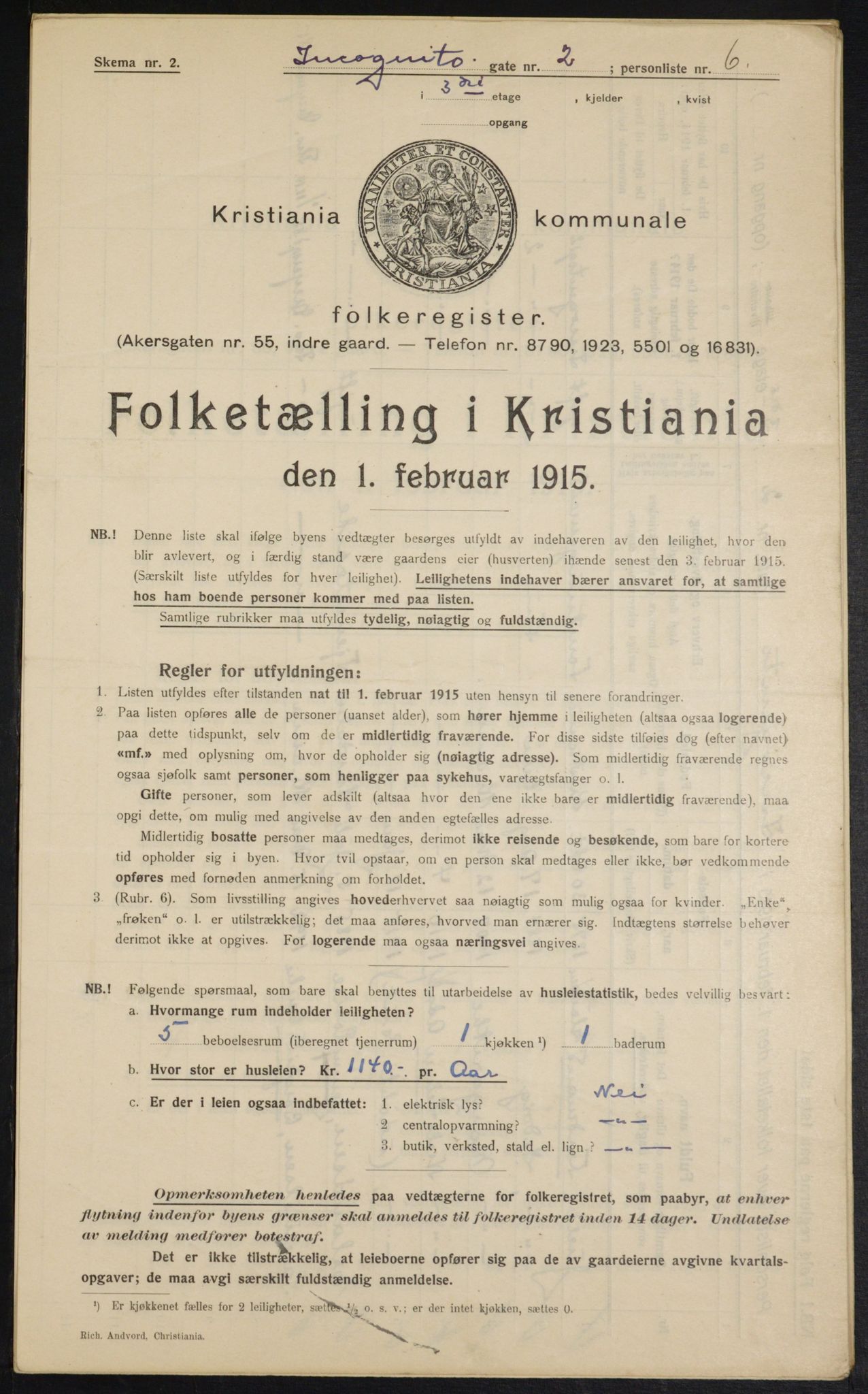 OBA, Municipal Census 1915 for Kristiania, 1915, p. 43468