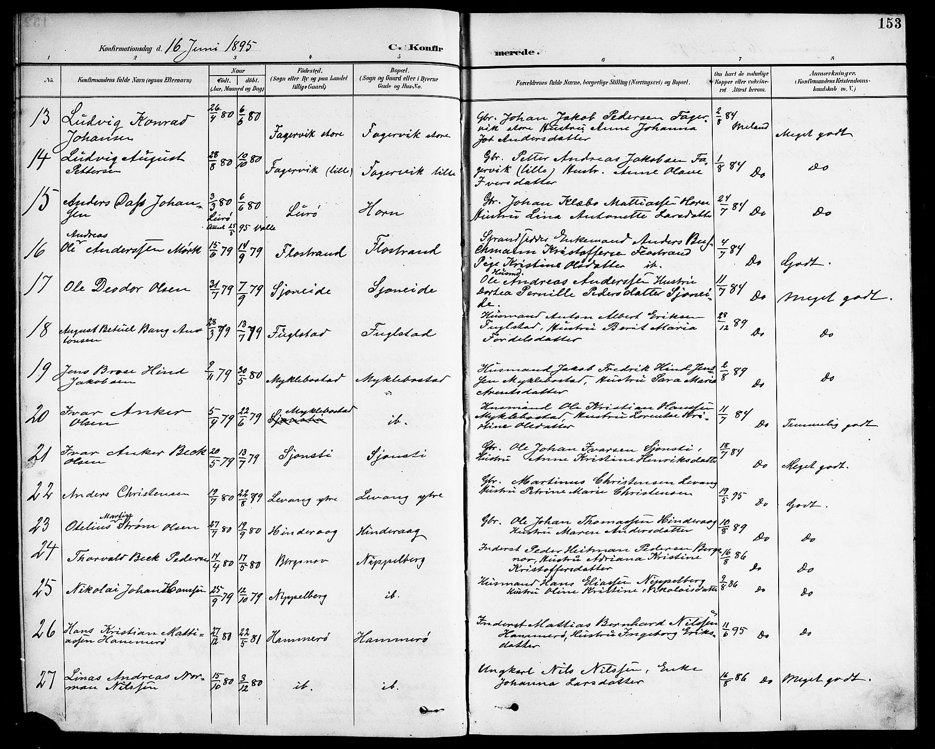 Ministerialprotokoller, klokkerbøker og fødselsregistre - Nordland, SAT/A-1459/838/L0559: Parish register (copy) no. 838C06, 1893-1910, p. 153