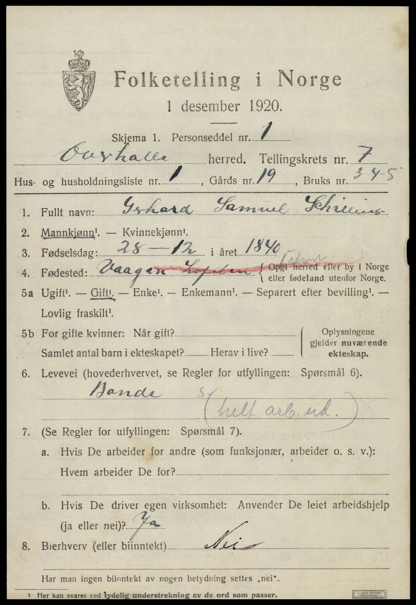 SAT, 1920 census for Overhalla, 1920, p. 4902