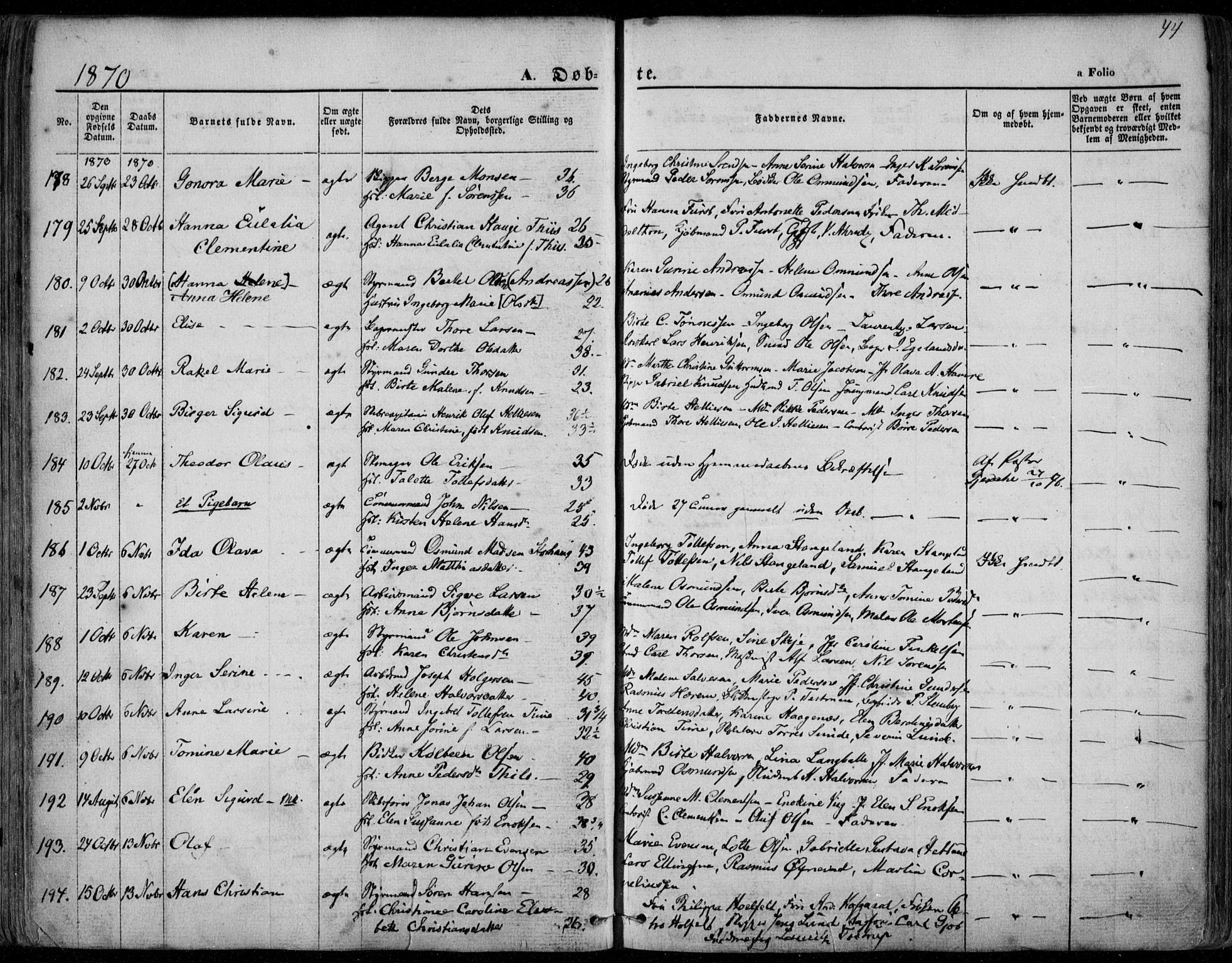 Domkirken sokneprestkontor, AV/SAST-A-101812/001/30/30BA/L0022: Parish register (official) no. A 21, 1868-1877, p. 44