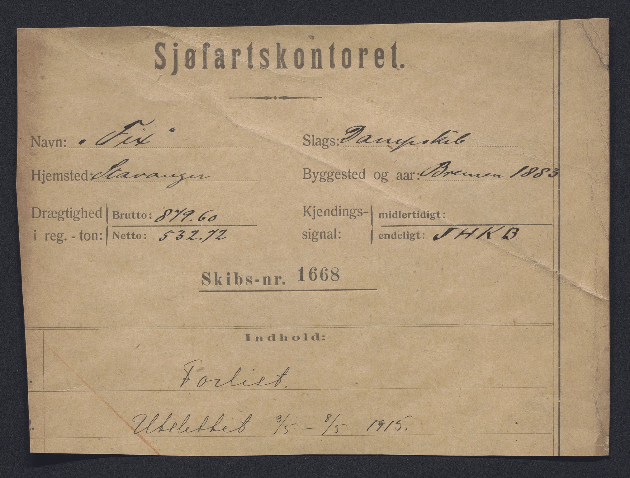 Sjøfartsdirektoratet med forløpere, skipsmapper slettede skip, RA/S-4998/F/Fa/L0342: --, 1862-1929, p. 452