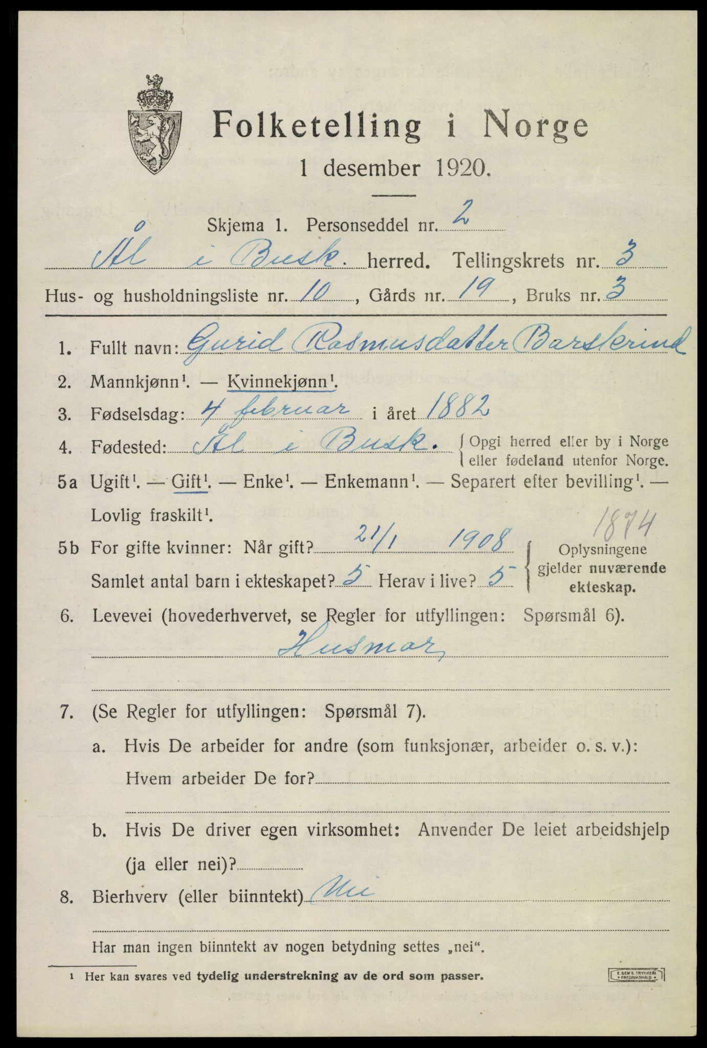 SAKO, 1920 census for Ål, 1920, p. 2502