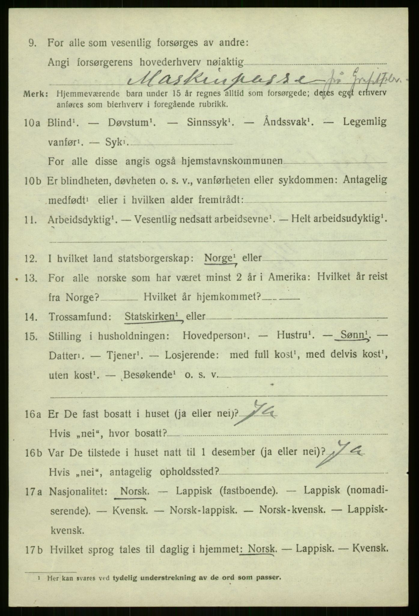 SATØ, 1920 census for Berg, 1920, p. 2152