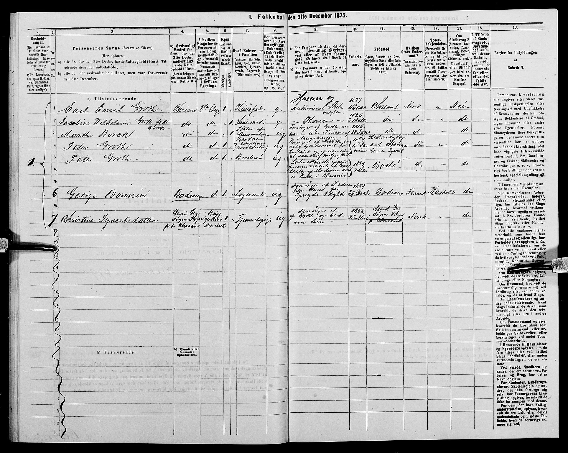 SAK, 1875 census for 1001P Kristiansand, 1875, p. 1900