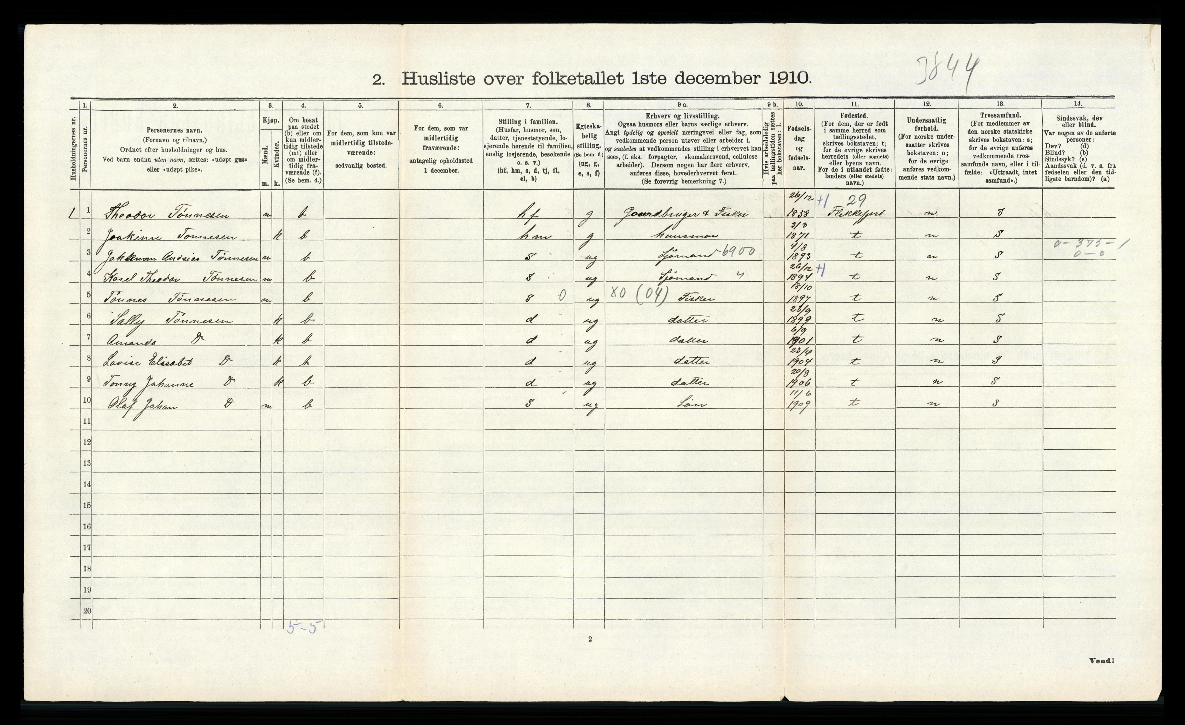 RA, 1910 census for Hidra, 1910, p. 230