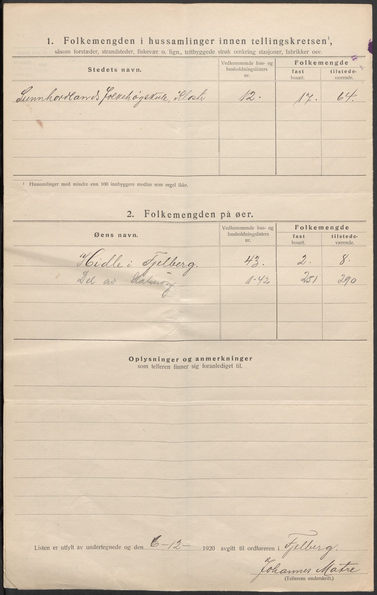 SAB, 1920 census for Fjelberg, 1920, p. 18