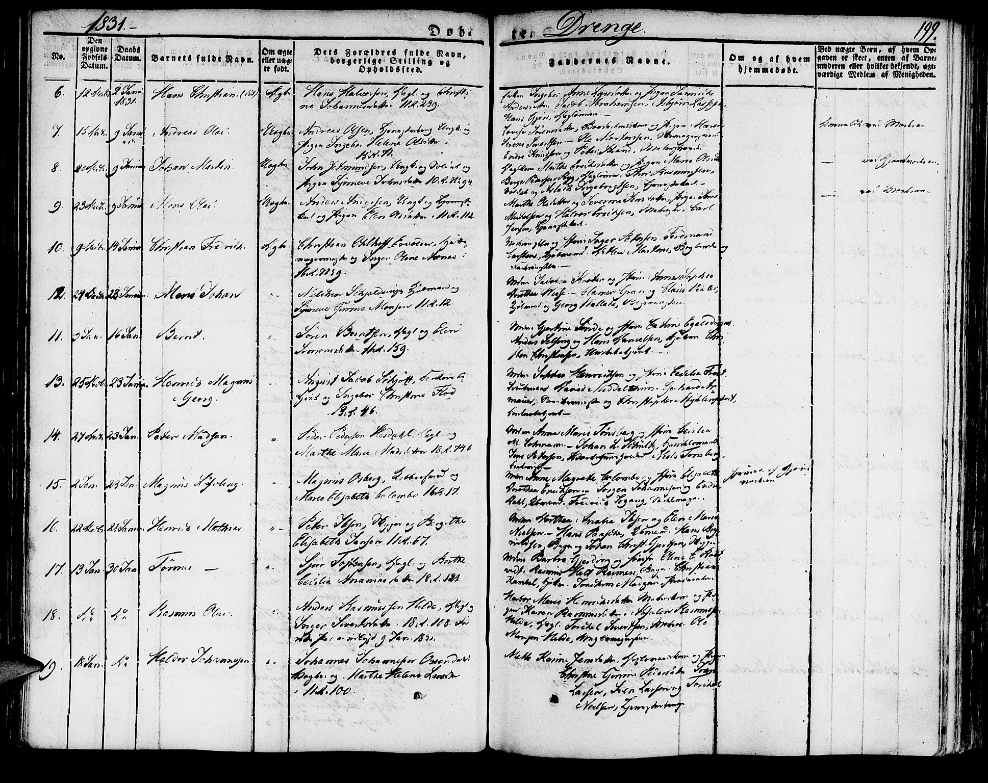 Domkirken sokneprestembete, SAB/A-74801/H/Haa/L0012: Parish register (official) no. A 12, 1821-1840, p. 199