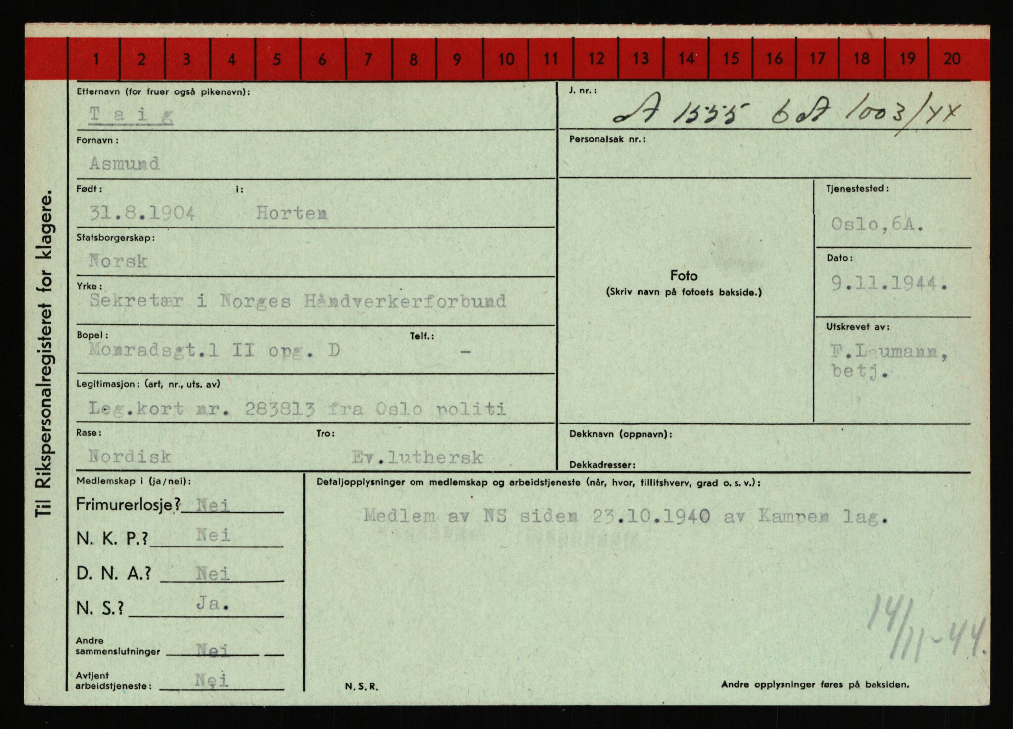 Statspolitiet - Hovedkontoret / Osloavdelingen, AV/RA-S-1329/C/Ca/L0015: Svea - Tøsse, 1943-1945, p. 1822