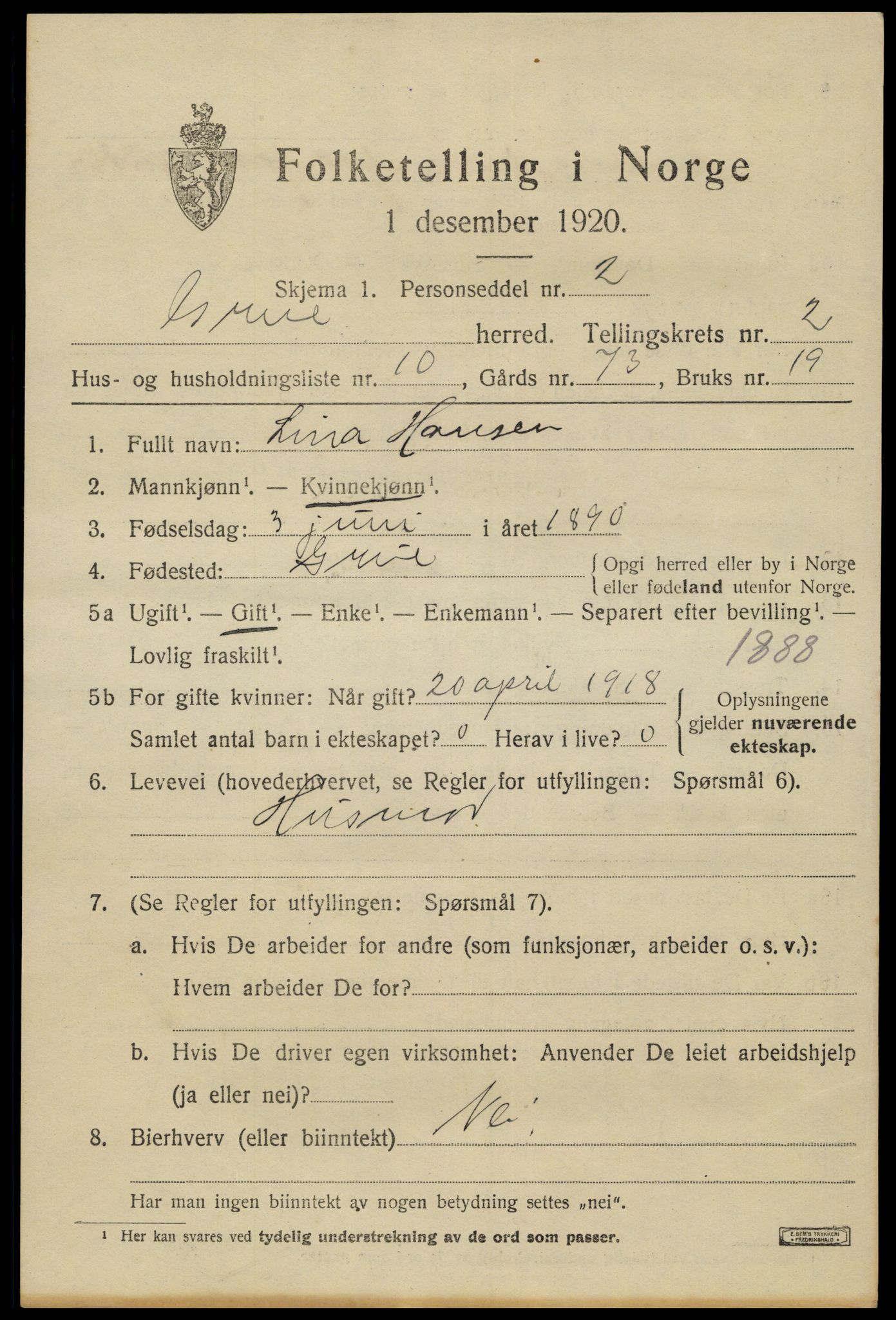 SAH, 1920 census for Grue, 1920, p. 3249