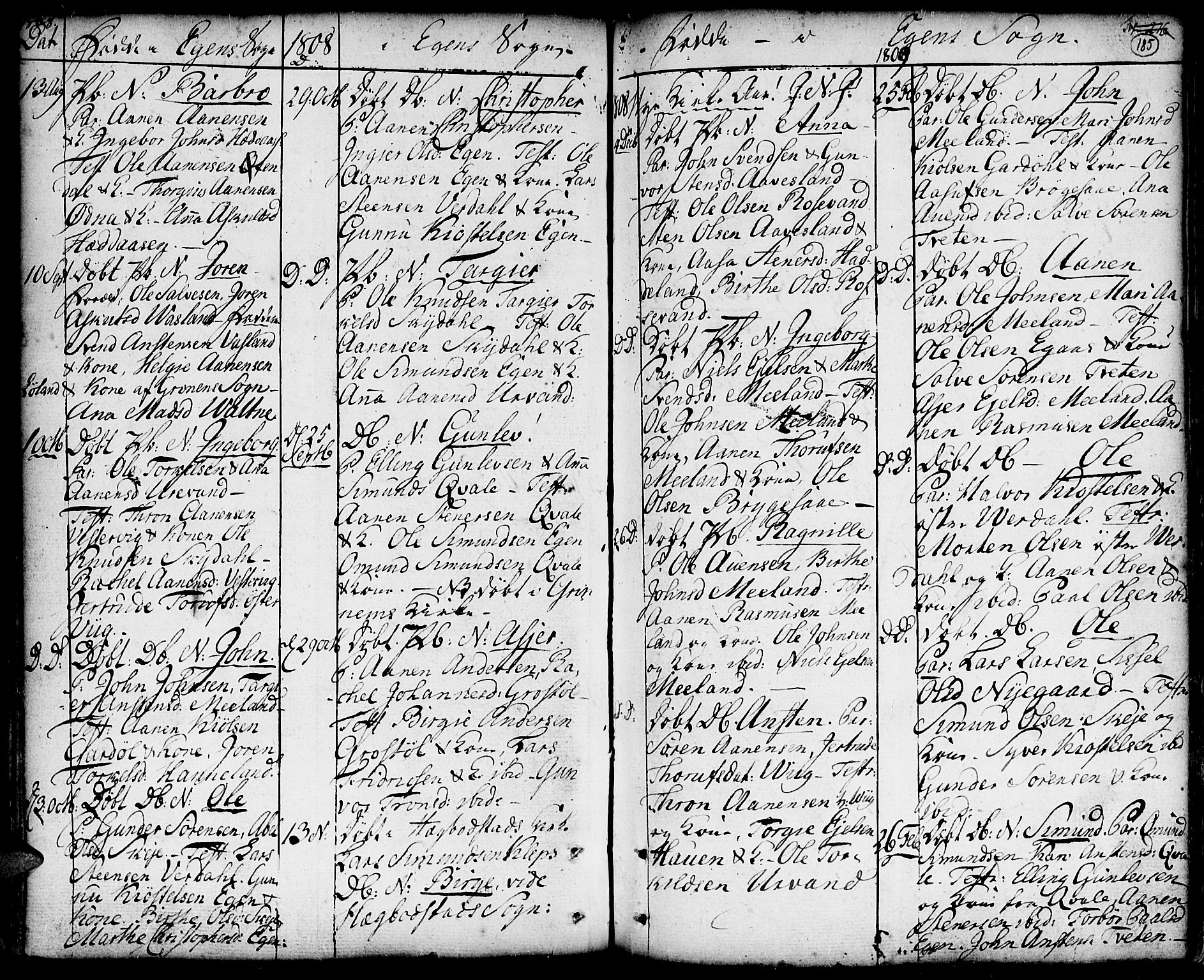 Hægebostad sokneprestkontor, SAK/1111-0024/F/Fa/Faa/L0001: Parish register (official) no. A 1 /2, 1760-1823, p. 185