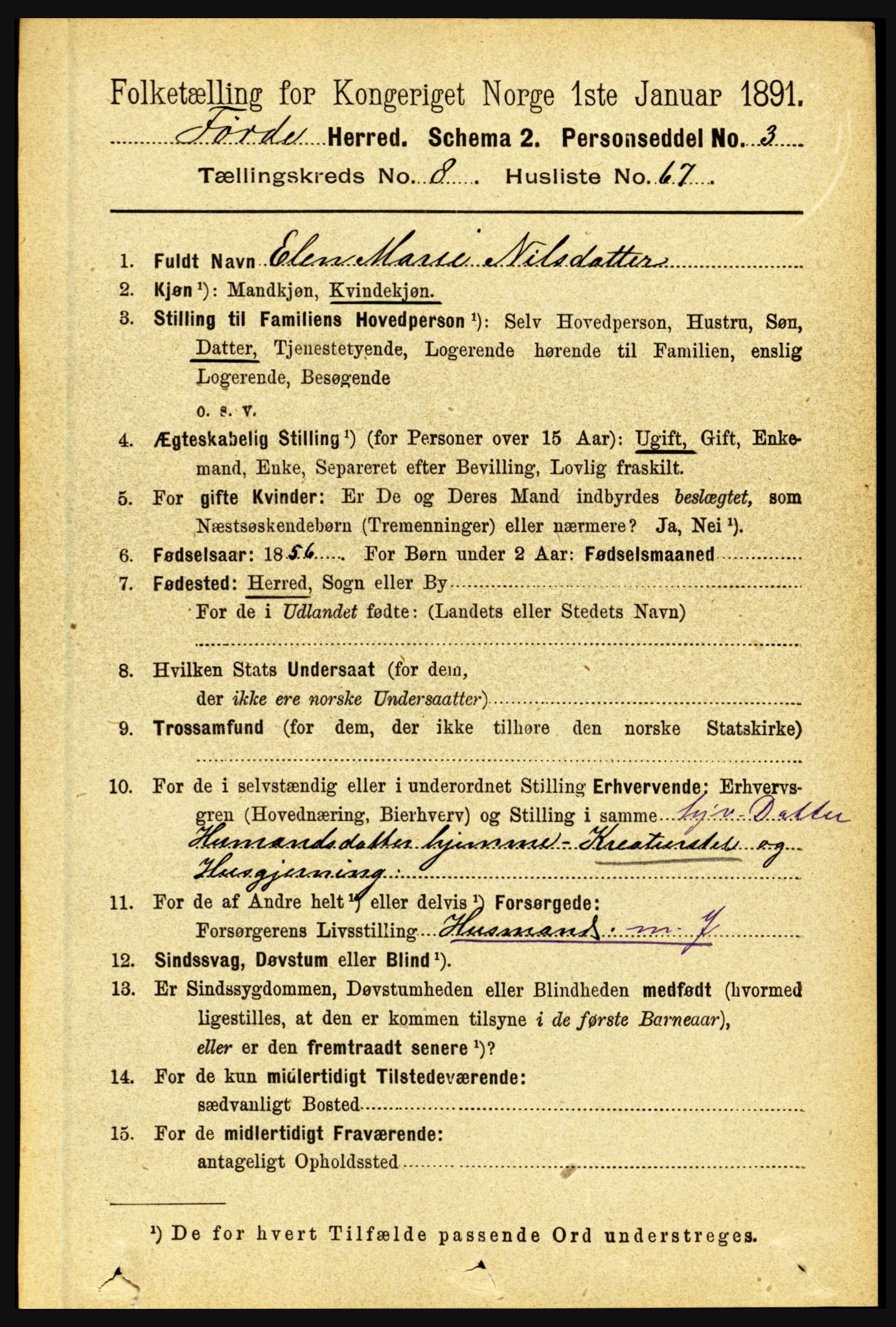 RA, 1891 census for 1432 Førde, 1891, p. 3264