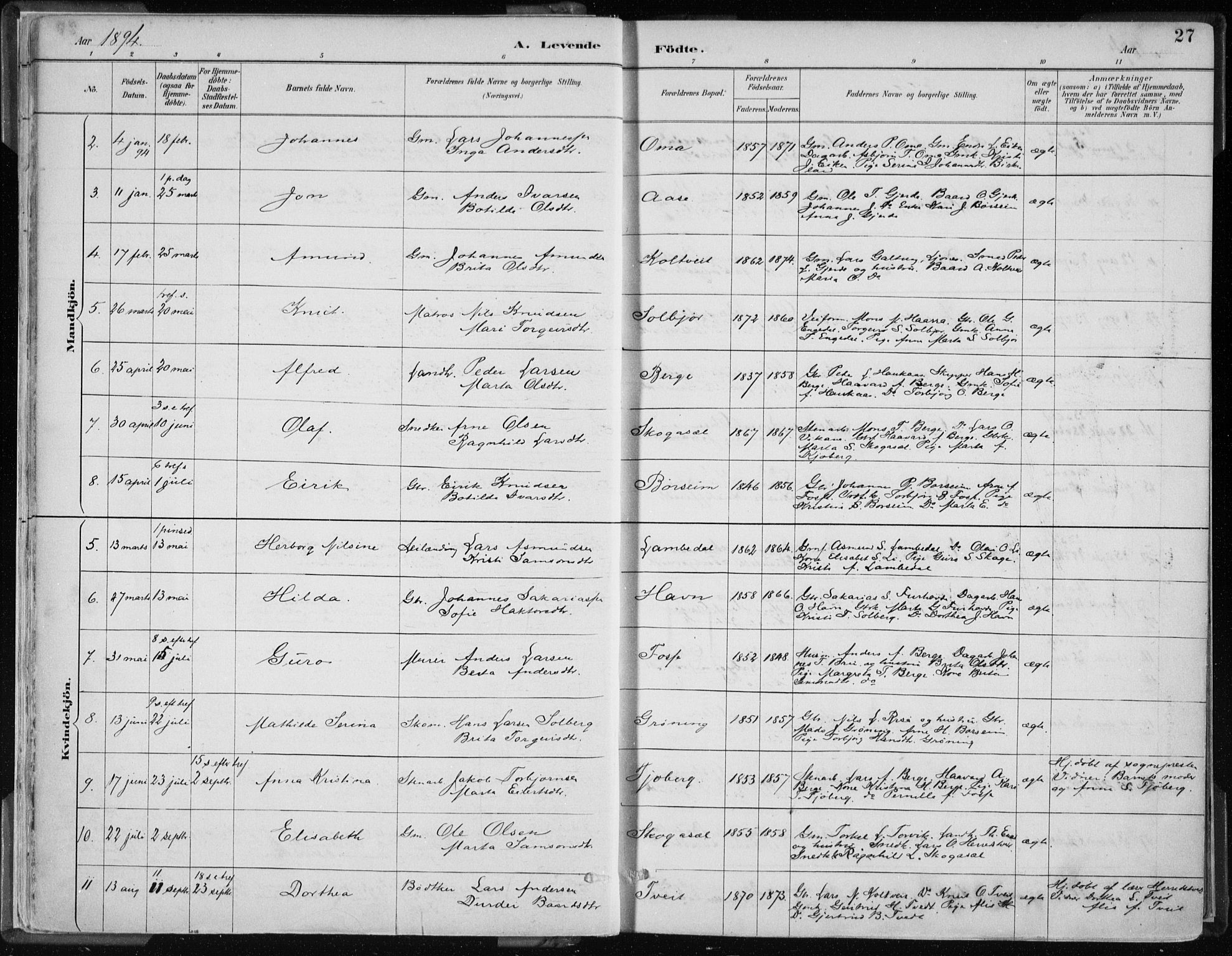 Strandebarm sokneprestembete, AV/SAB-A-78401/H/Haa: Parish register (official) no. B  1, 1886-1908, p. 27