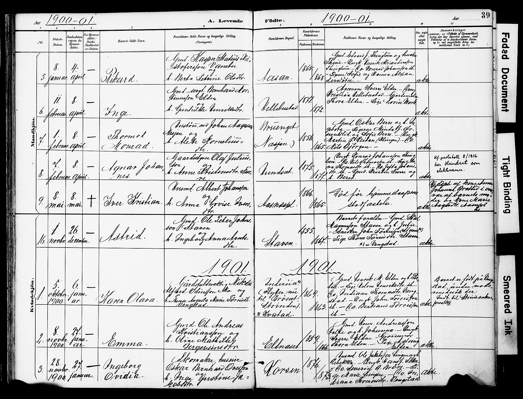 Ministerialprotokoller, klokkerbøker og fødselsregistre - Nord-Trøndelag, AV/SAT-A-1458/742/L0409: Parish register (official) no. 742A02, 1891-1905, p. 39