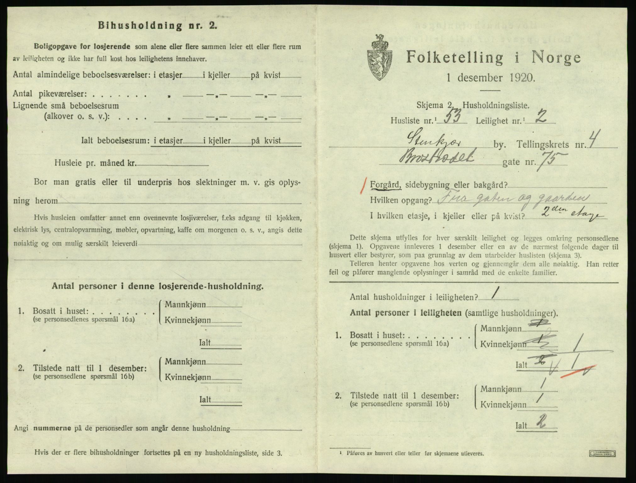 SAT, 1920 census for Steinkjer, 1920, p. 2346