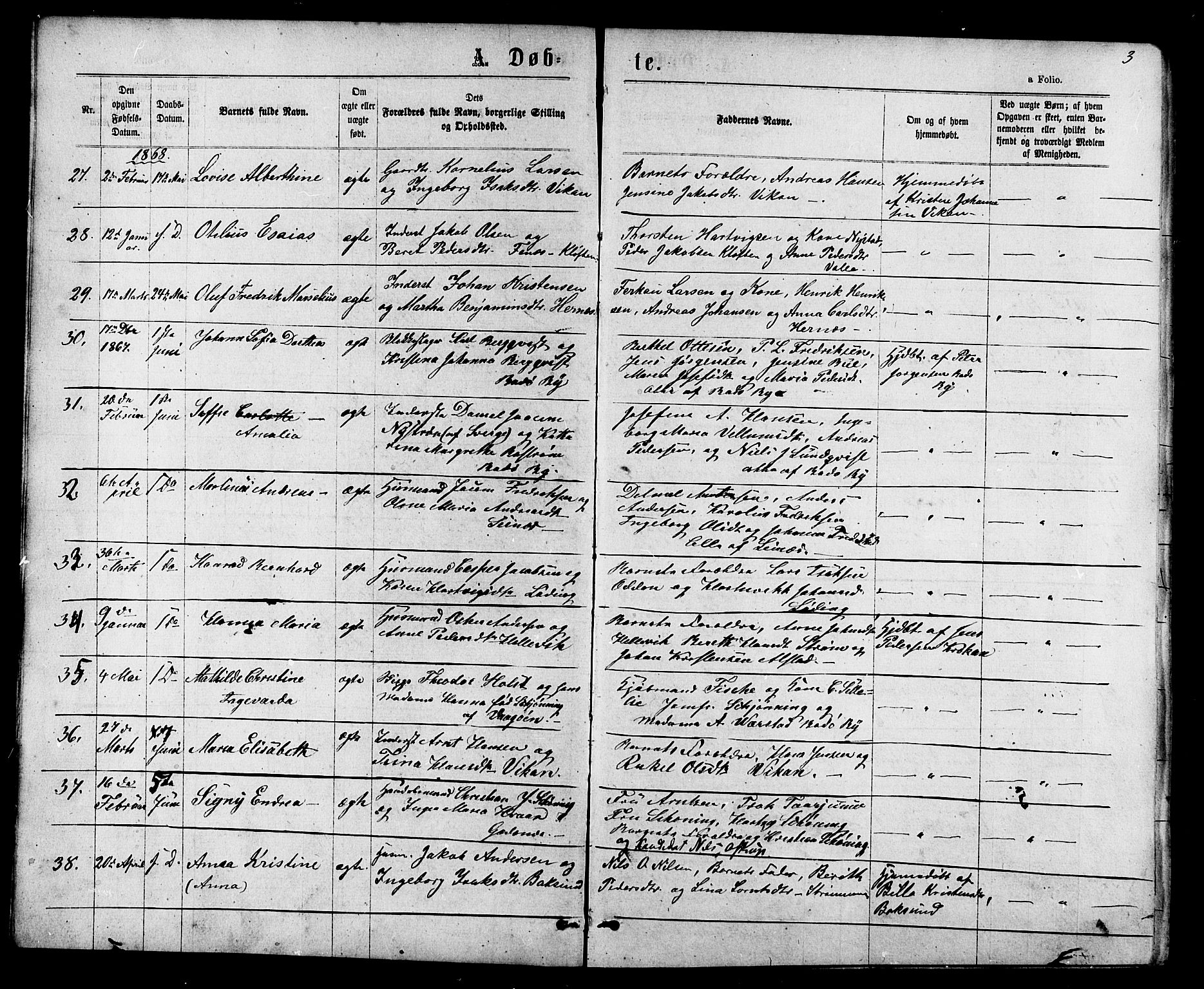 Ministerialprotokoller, klokkerbøker og fødselsregistre - Nordland, SAT/A-1459/801/L0029: Parish register (copy) no. 801C04, 1868-1878, p. 3