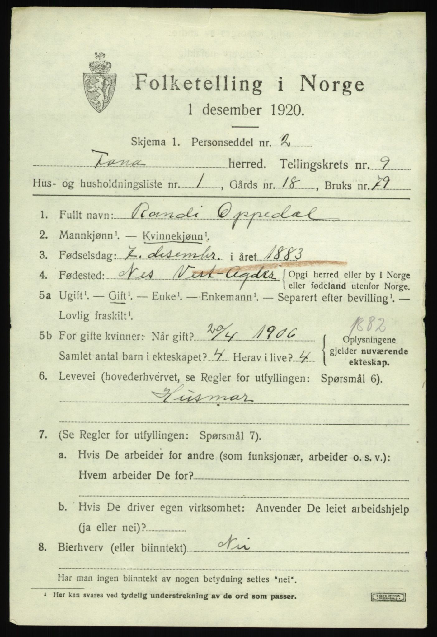 SAB, 1920 census for Fana, 1920, p. 15243