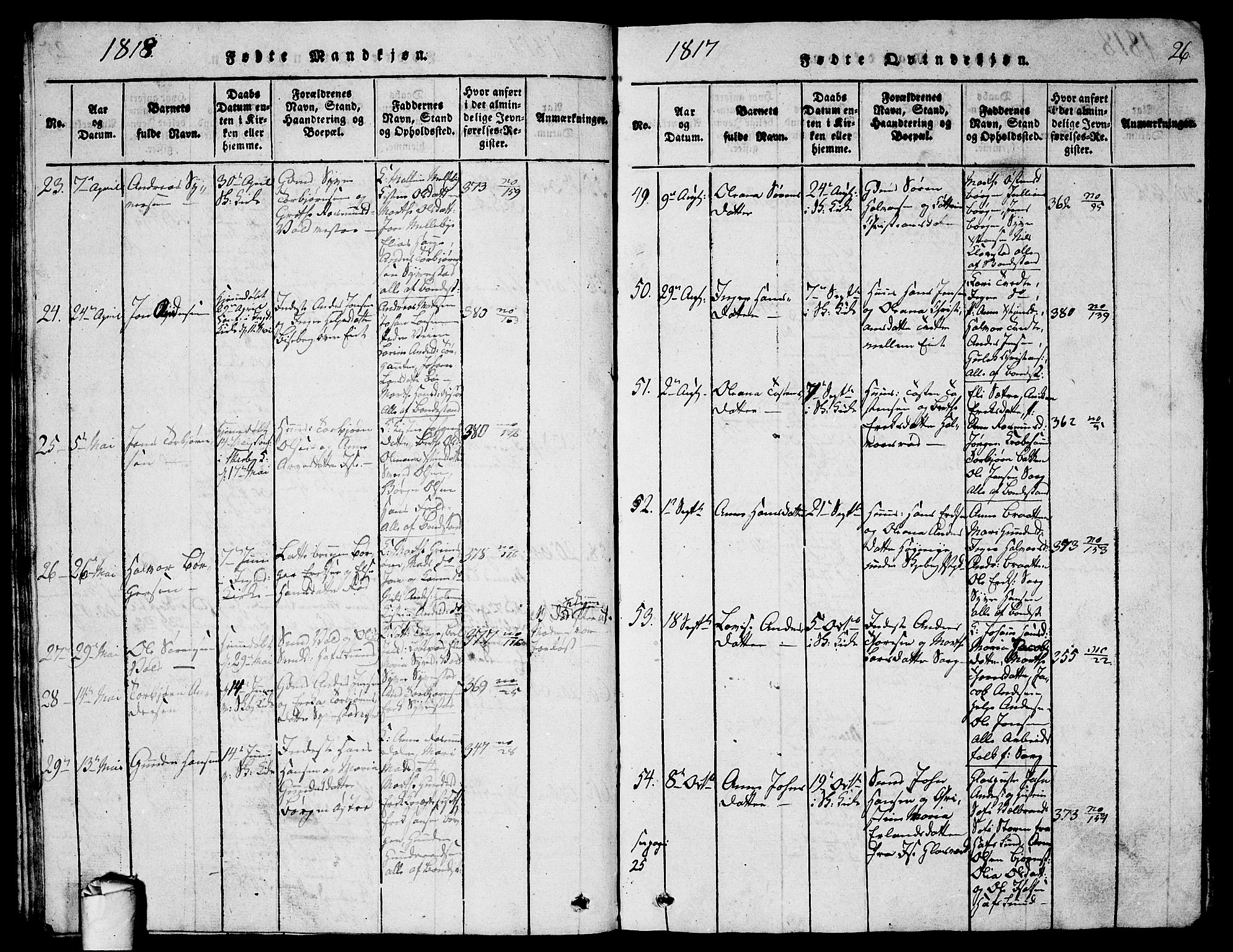Skjeberg prestekontor Kirkebøker, AV/SAO-A-10923/G/Ga/L0001: Parish register (copy) no. I 1, 1815-1830, p. 26