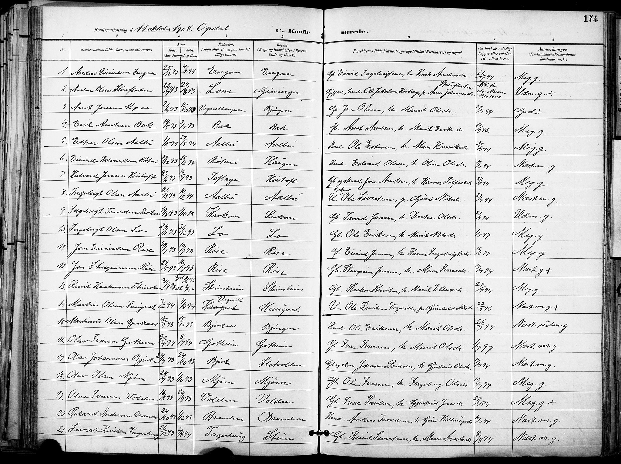 Ministerialprotokoller, klokkerbøker og fødselsregistre - Sør-Trøndelag, SAT/A-1456/678/L0902: Parish register (official) no. 678A11, 1895-1911, p. 174